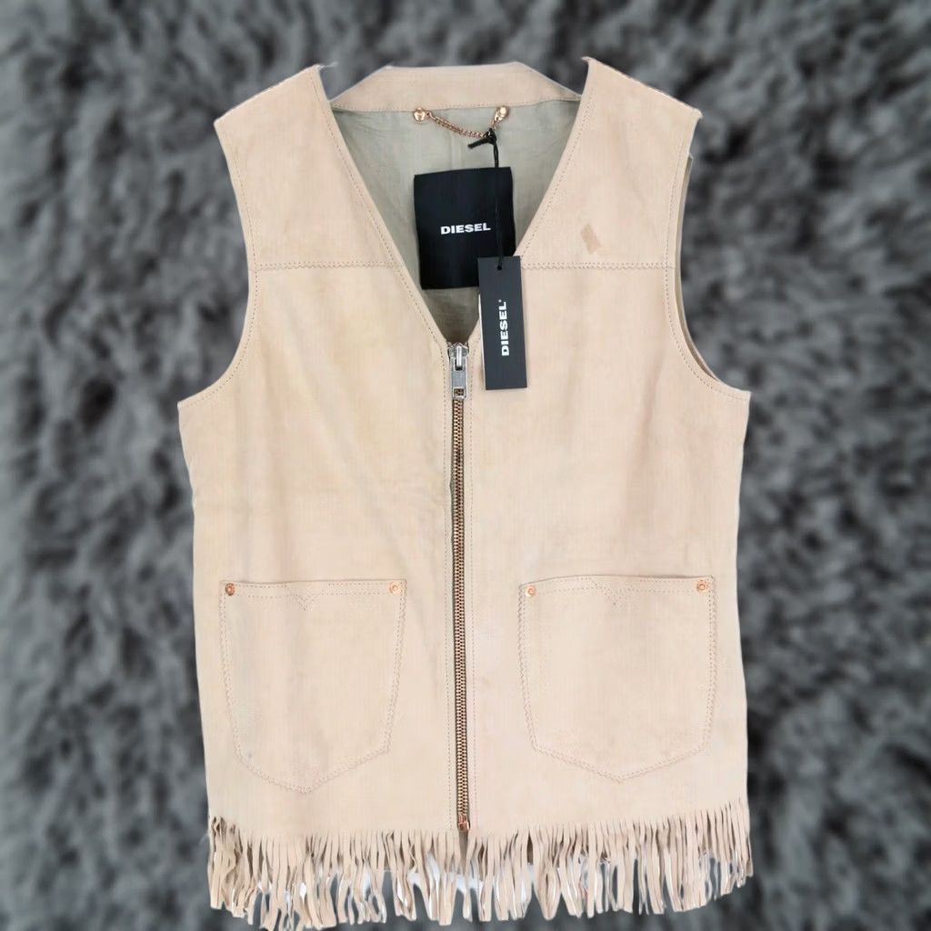Diesel DIESEL Waistcoat Women's S Pink Fringes Leather Biker Vest Small Sized Oversight: Front Marks Size S / US 4 / IT 40 - 1 Thumbnail