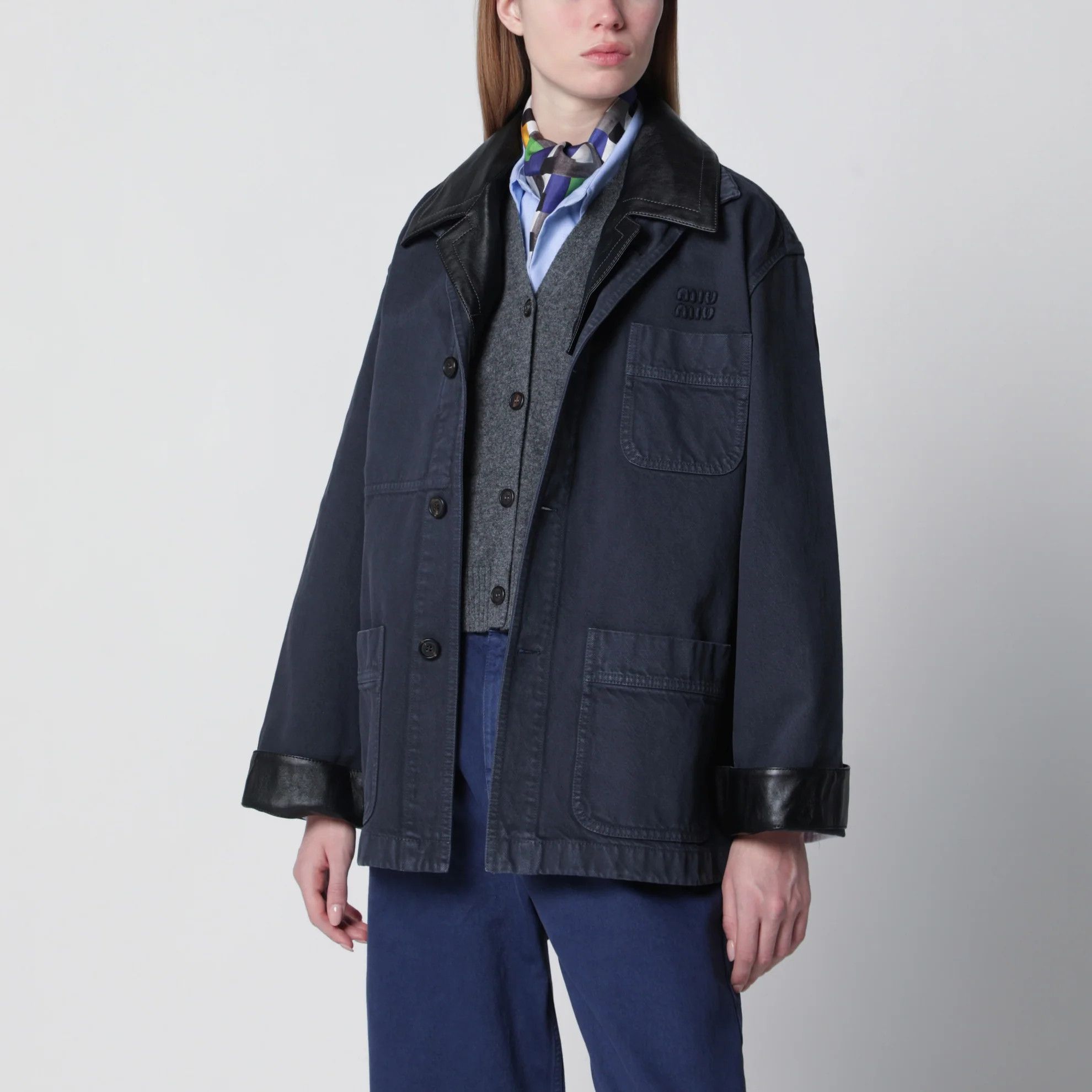 Miu Miu o1d2blof0426 Leather Jacket in Gray Size XS / US 0-2 / IT 36-38 - 1 Thumbnail