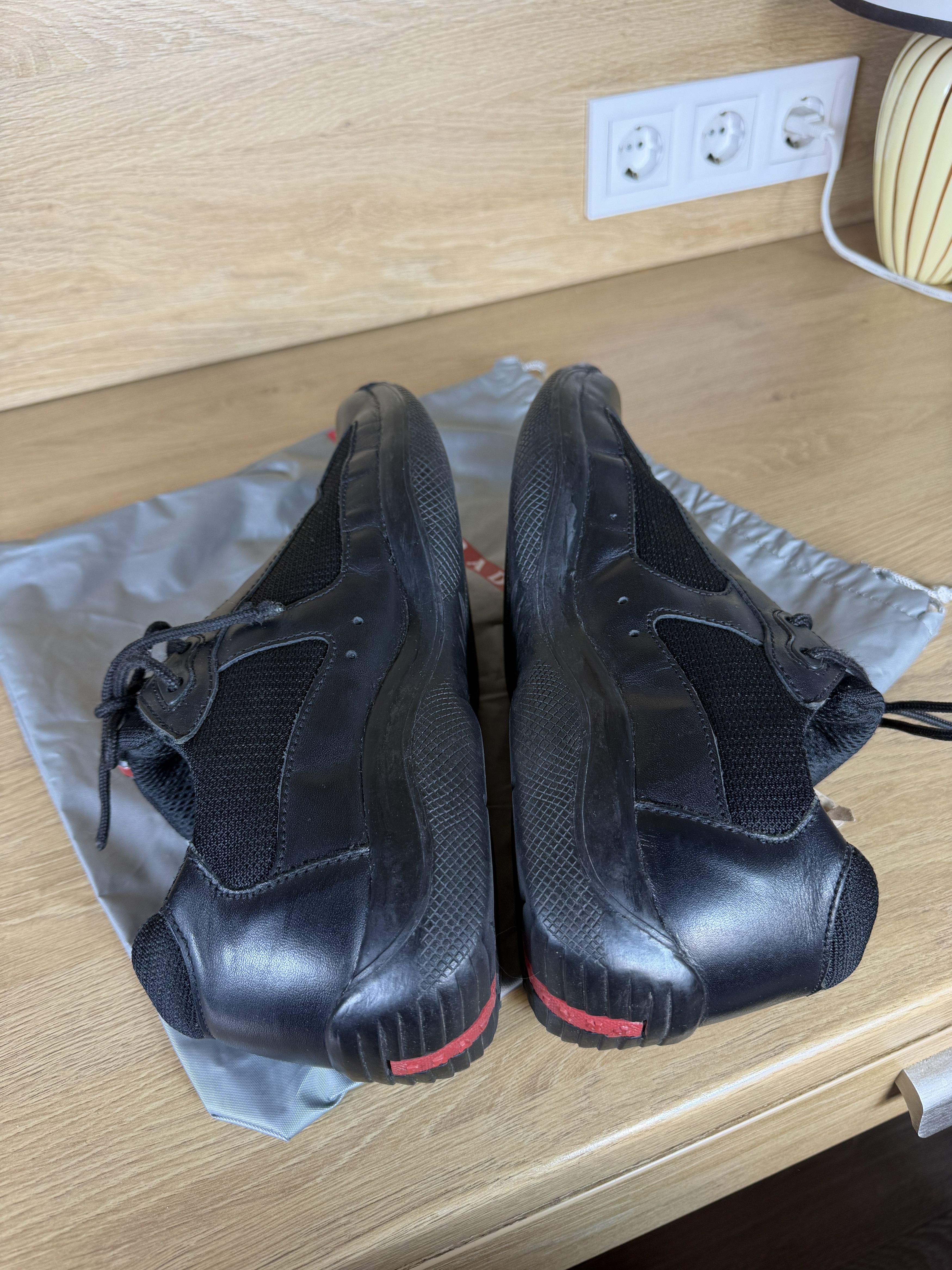 Prada Rare Prada Americas Cup Black Leather Sneakers red tab Size US 11.5 / EU 44-45 - 8 Thumbnail
