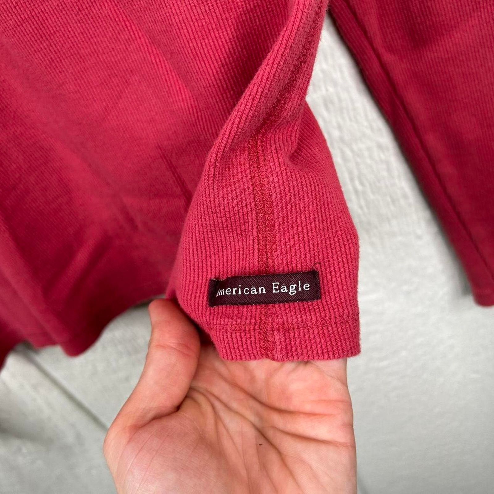 American Eagle Outfitters Y2K American Eagle Outfitters Red Long Sleeve Tee Large Size L / US 10 / IT 46 - 7 Thumbnail