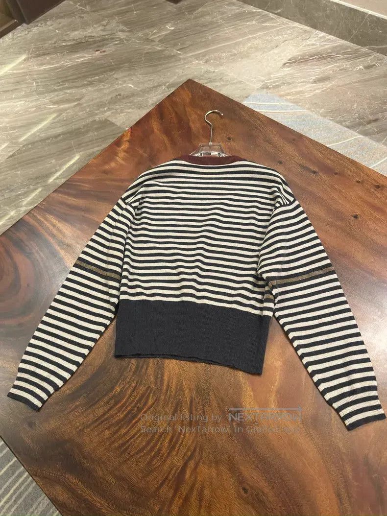 Brunello Cucinelli Brunello Cucinelli Studded Striped Wool Knit Sweater Size M / US 6-8 / IT 42-44 - 9 Thumbnail