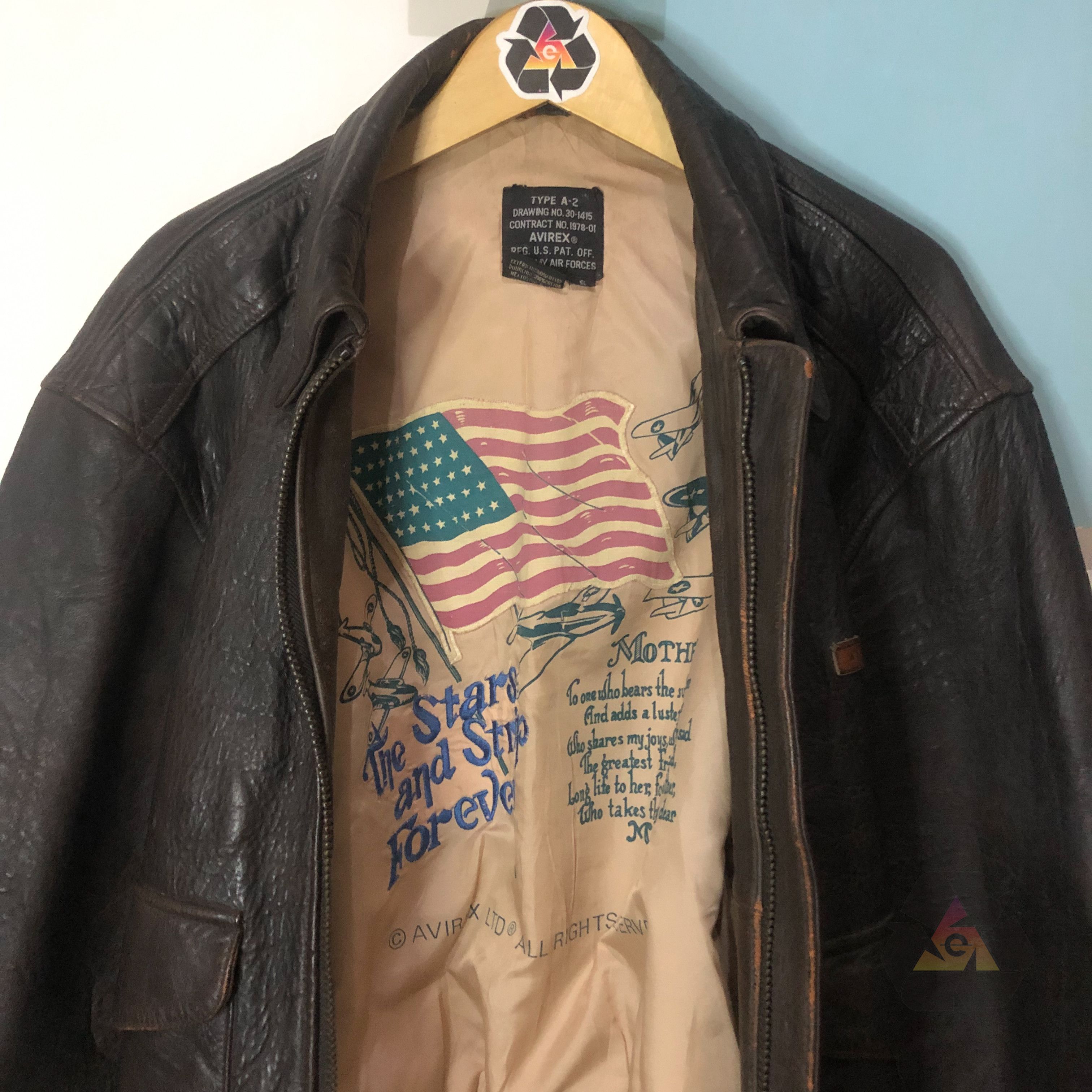 Avirex Vintage Avirex A2 80s Drawing Flag Leather Jacket Size US S / EU 44-46 / 1 - 6 Thumbnail