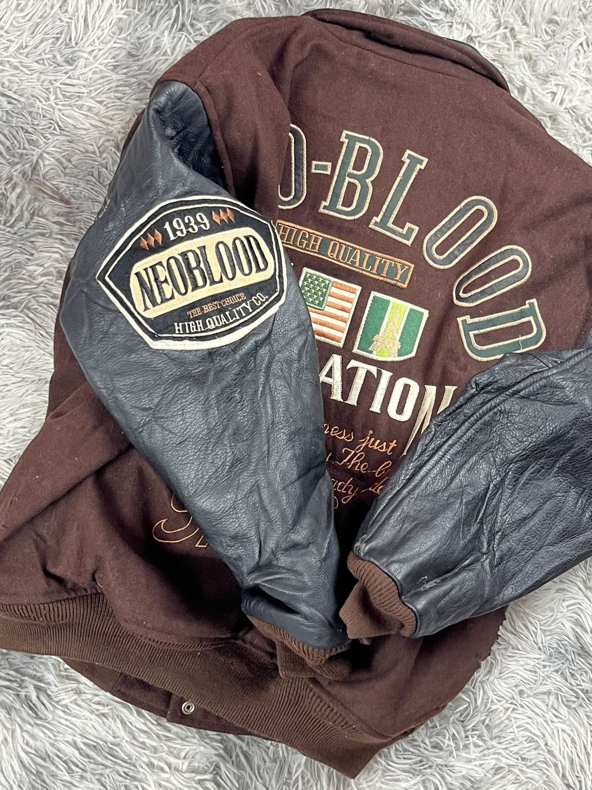 Japanese Brand Vintage Neo blood Wool and Leather Sleeve Varsity Jacket Size US M / EU 48-50 / 2 - 12 Thumbnail