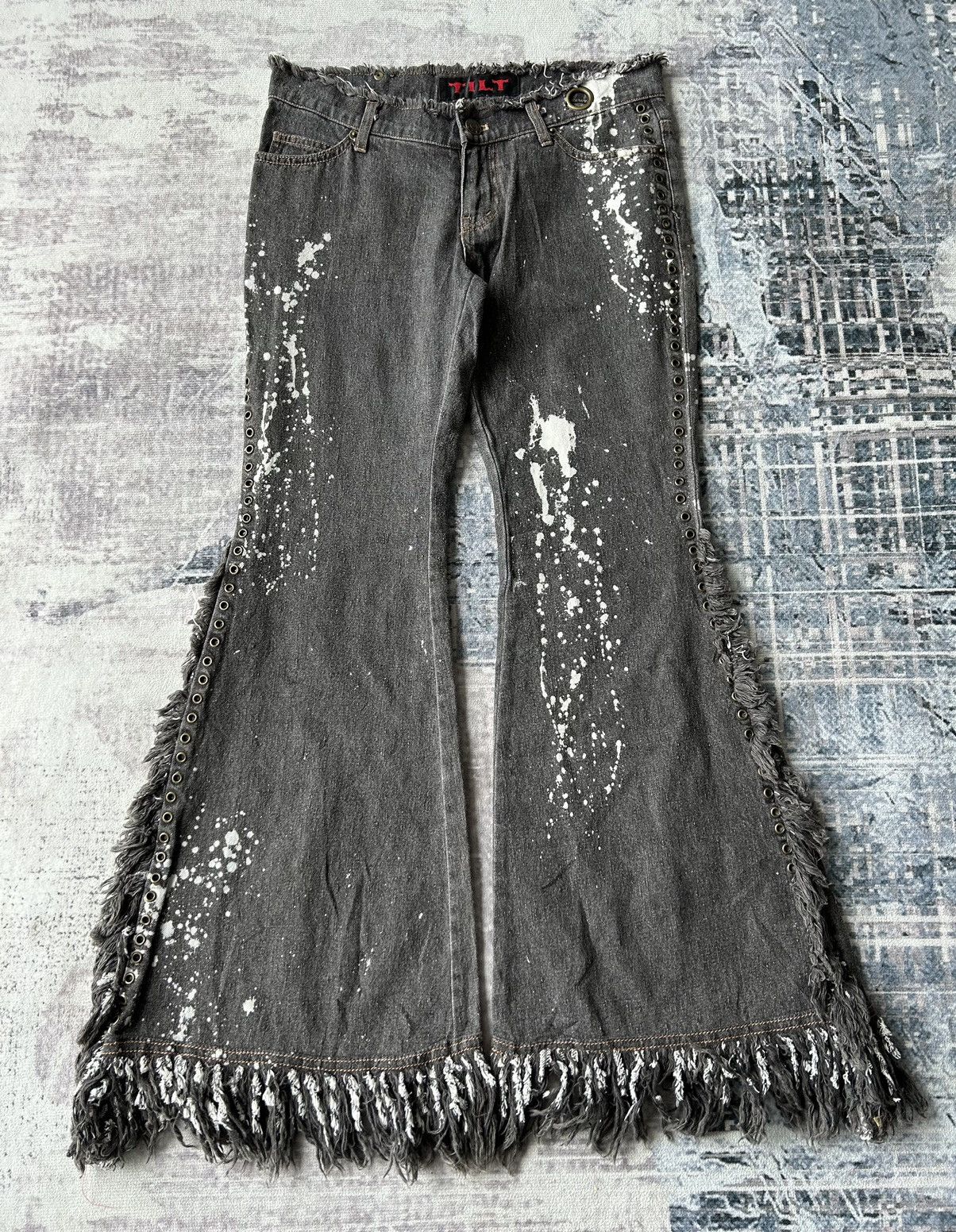 14th Addiction Flared Punk Style Painted Jeans Size US 29 - 1 Thumbnail