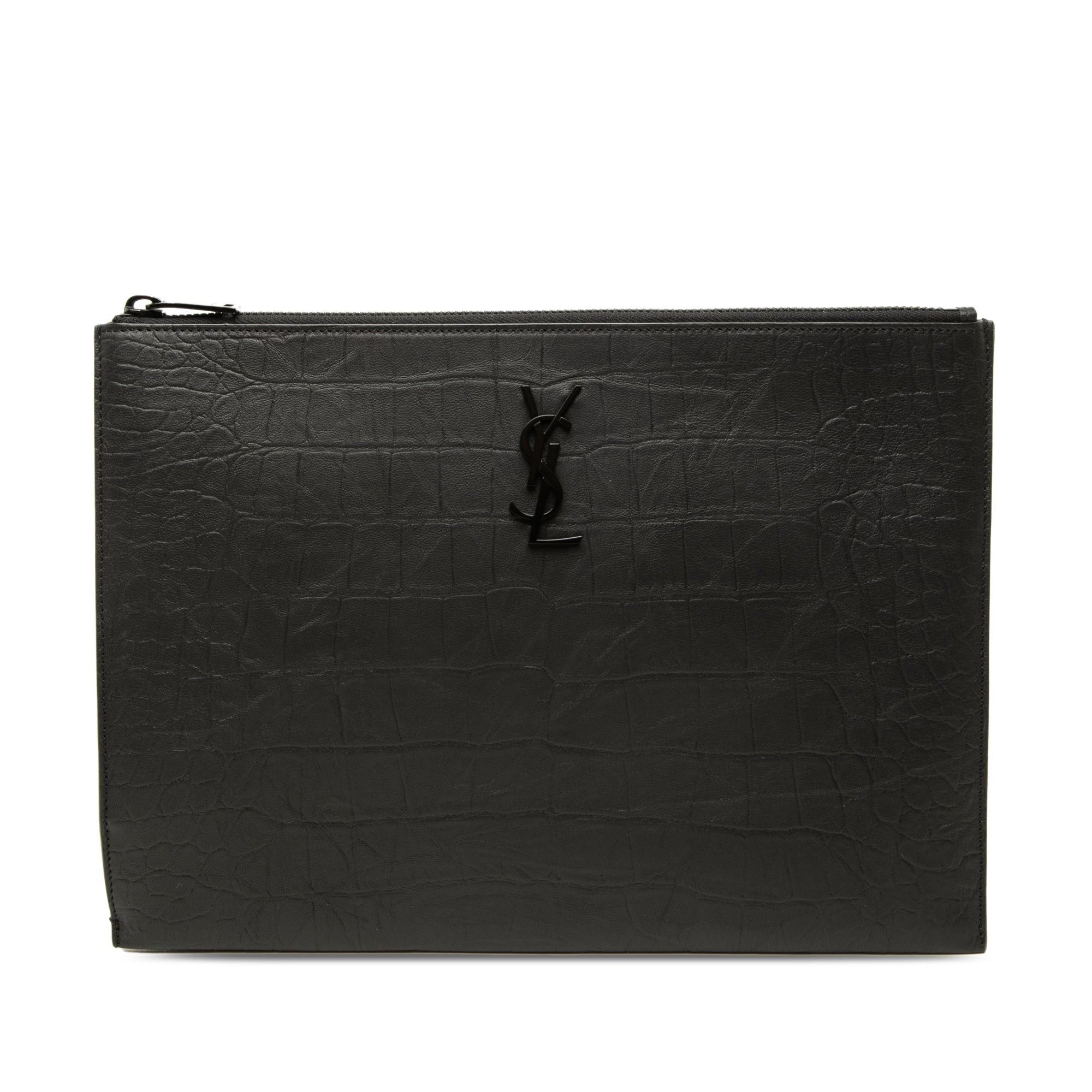 Saint Laurent Paris Croc Embossed Leather Monogram iPad Case Size ONE SIZE - 1 Thumbnail