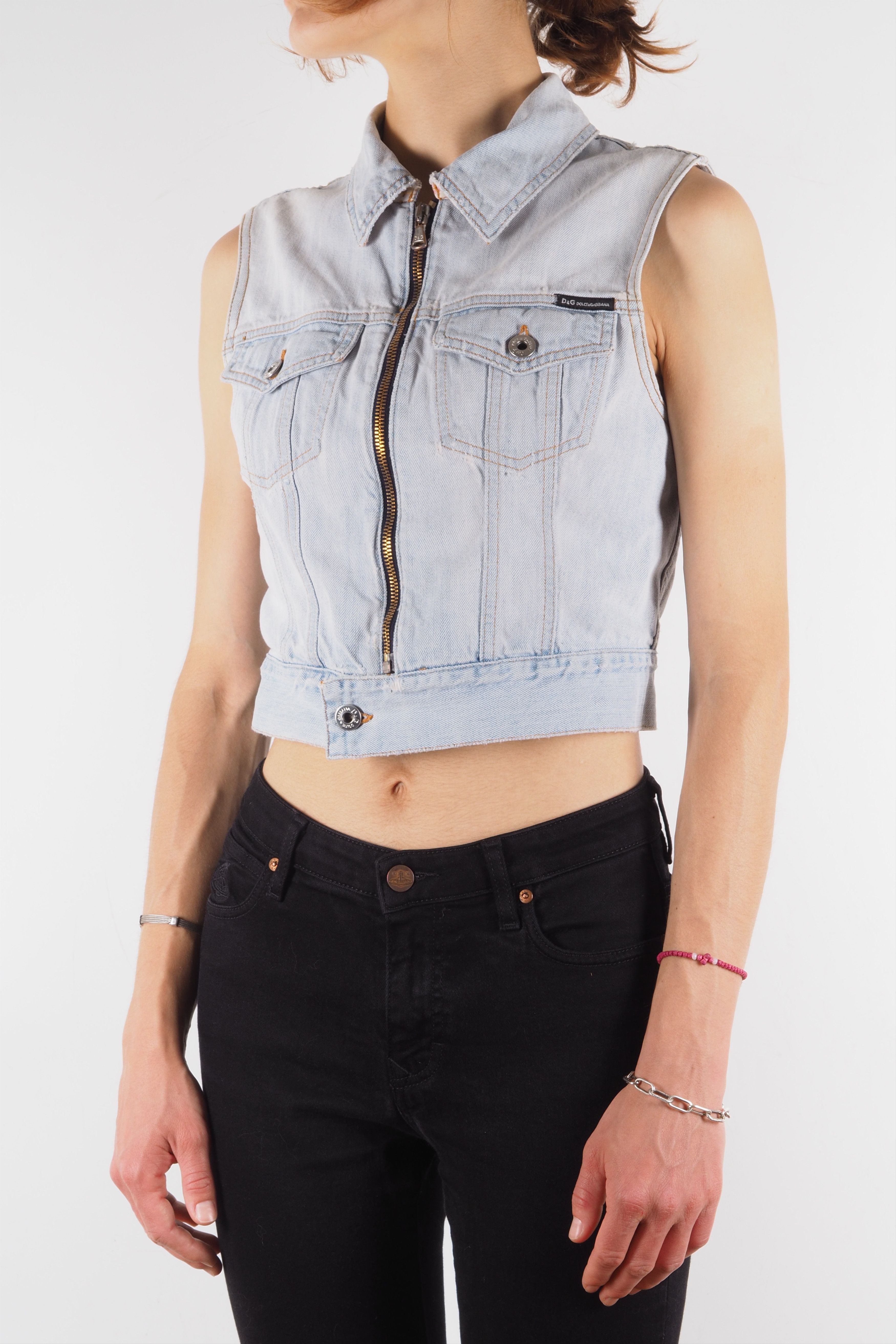 Dolce & Gabbana Dolce&Gabbana Vintage Washed Blue Distress Denim Zip Vest Size XS / US 0-2 / IT 36-38 - 2 Thumbnail
