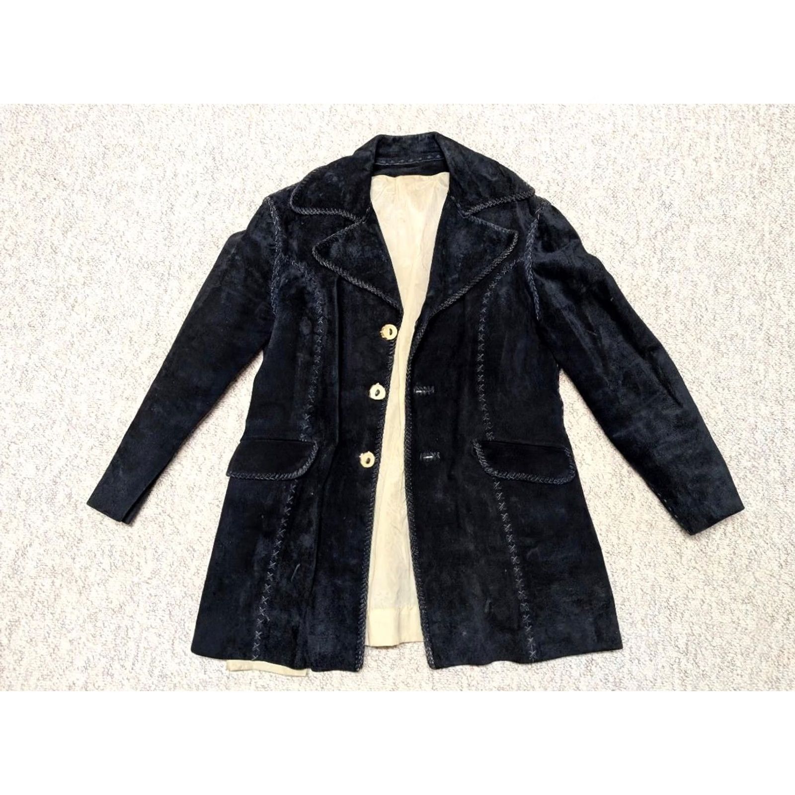 Vintage VINTAGE SUEDE LEATHER COAT XL BLUE HANDCRAFTED COWHIDE 1970s WESTERN WOMEN overcoat Coat XS? Size XL / US 12-14 / IT 48-50 - 3 Thumbnail
