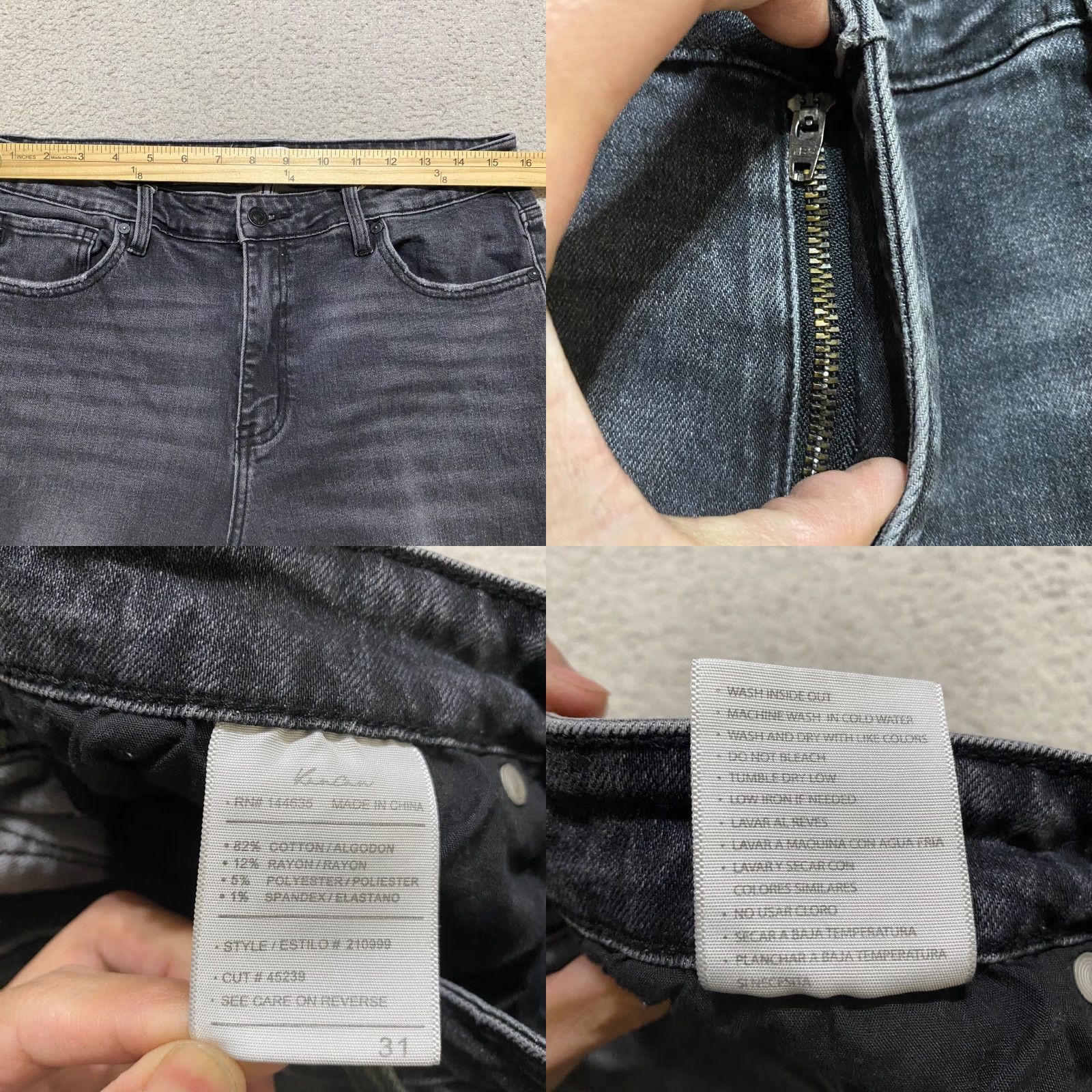 Vintage Kancan Womens Jeans sz 31 Gray Denim Mid Rise Straight Distressed Raw Hem Crop Size 24" / US 00 / IT 34 - 8 Thumbnail