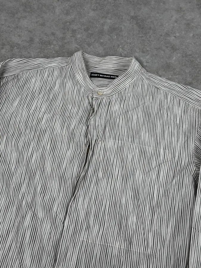 Issey Miyake Issey Miyake White Striped Officier Collar Shirt Size US L / EU 52-54 / 3 - 5 Thumbnail