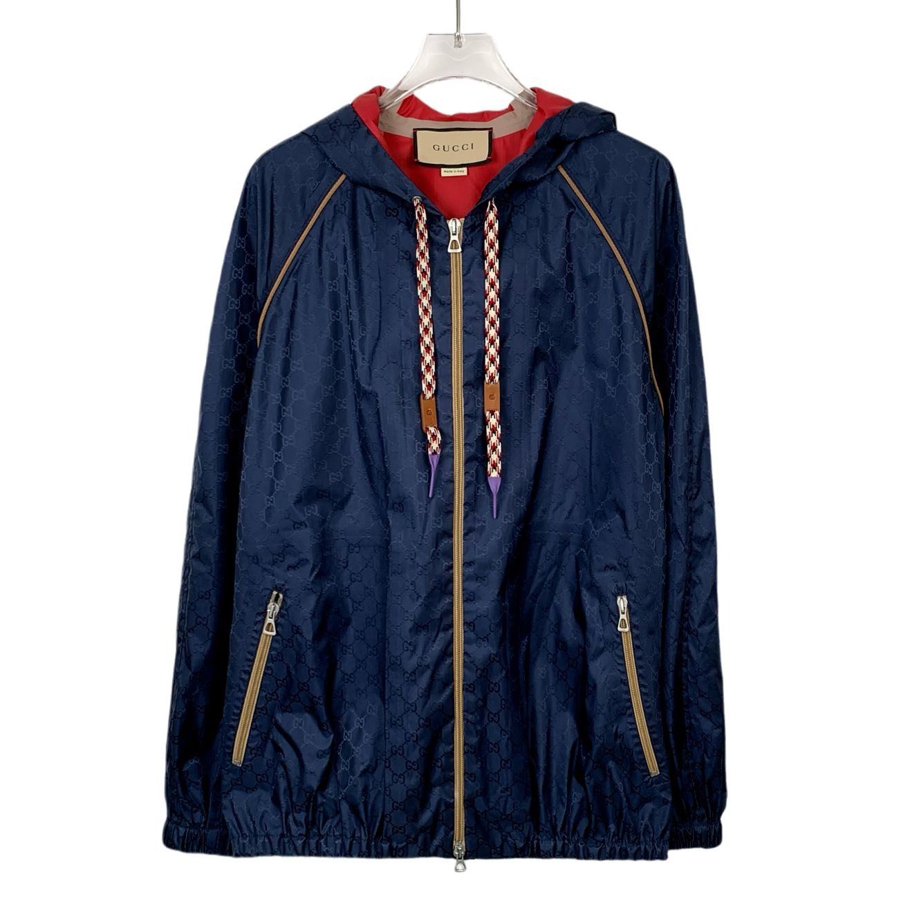 Gucci Gucci Navy Blue Logo Printed Hooded Zipper Jacket Size 42 XX Size US XXS / EU 40 - 1 Thumbnail