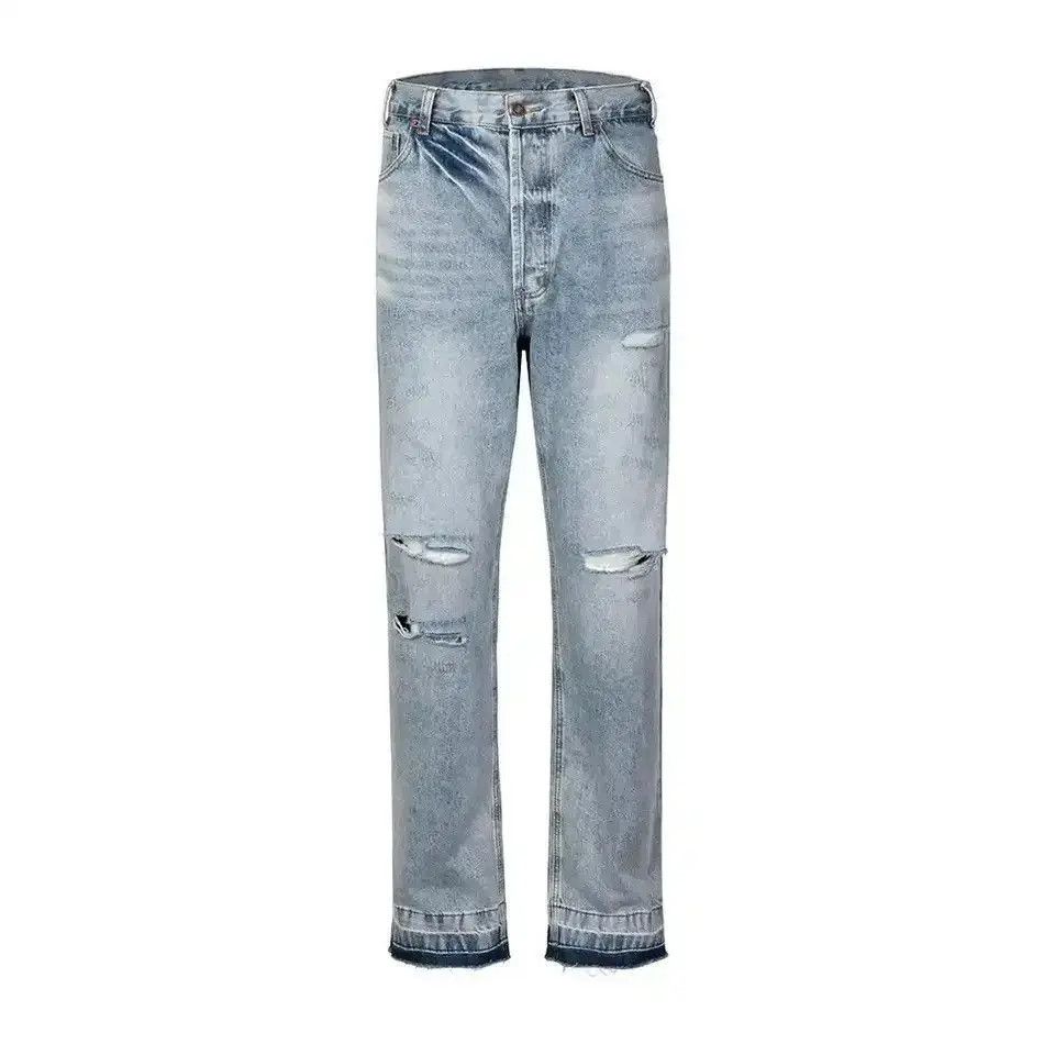 Japanese Brand High Street Hole Cut Ripped Washed Blue Baggy Jeans Pants Size US 32 / EU 48 - 5 Thumbnail