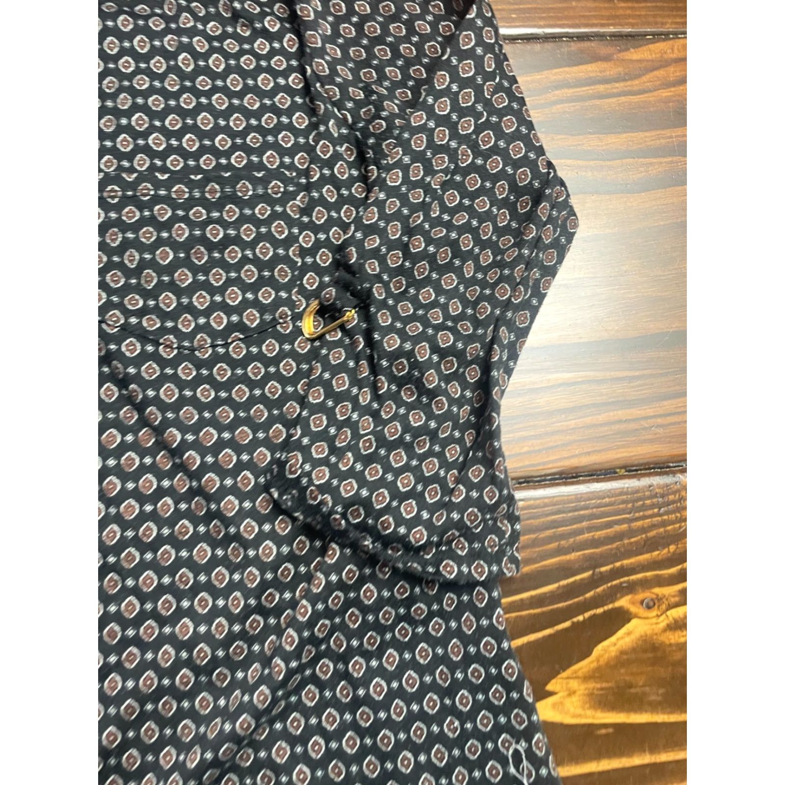 Vintage MAX Shirt Womens UK 16 Black Brown Floral Long Sleeve 1/4 Button Pocket Size XXL / US 16-18 / IT 52-54 - 4 Thumbnail