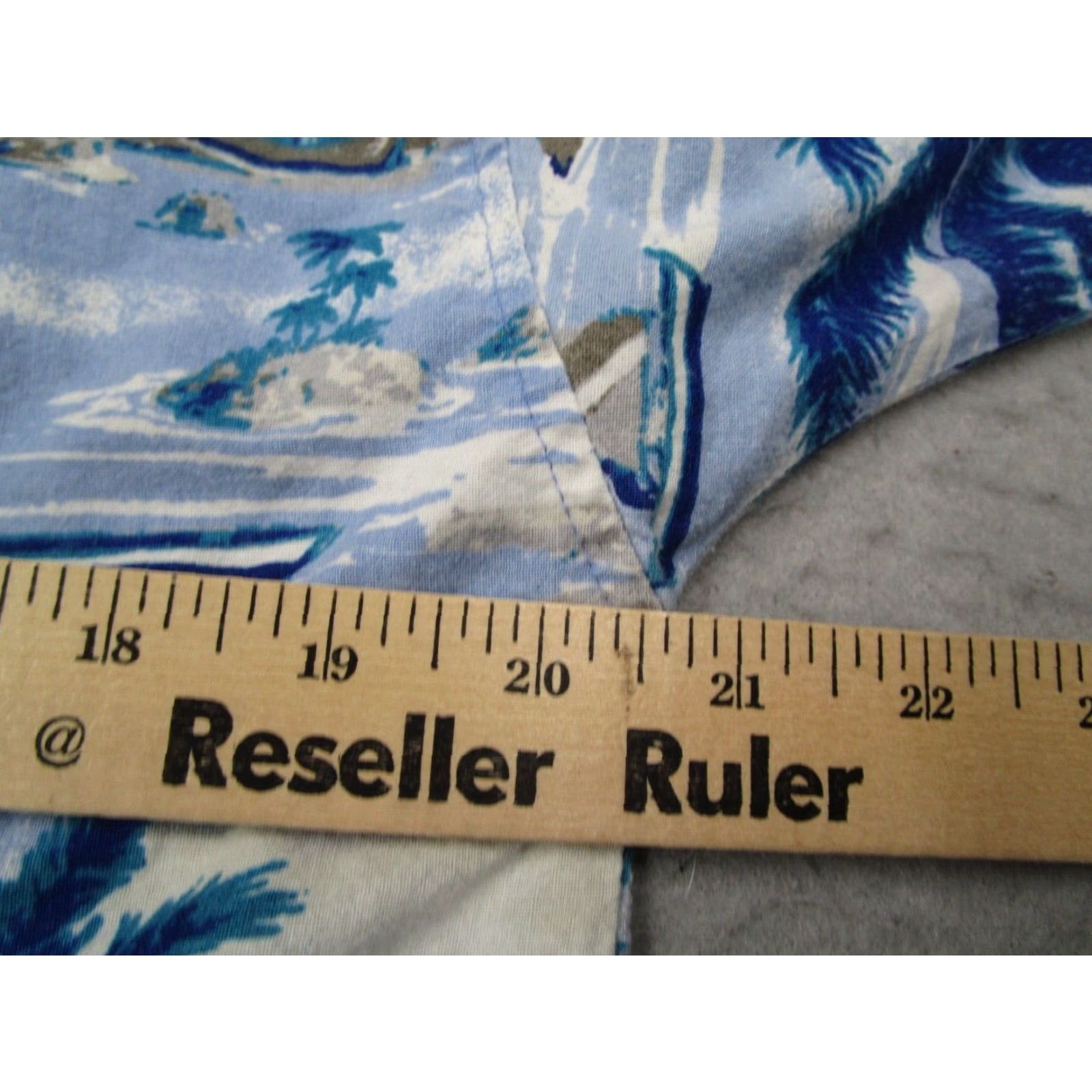 Paradise Vintage Paradise of The Pacific Men's Blue Short Sleeve Button-Up Shirt – Geometric Tropical Boat Design, Made in USA, Size M Size US M / EU 48-50 / 2 - 6 Thumbnail