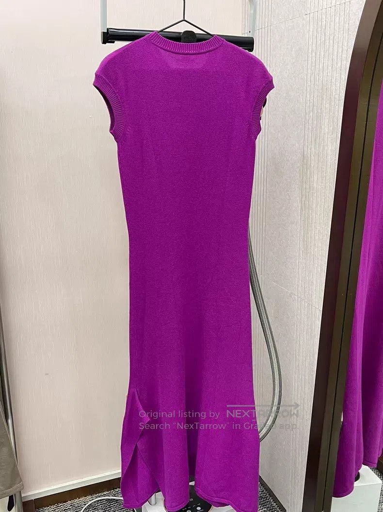 Hermes Hermes Purple round neck slim fit long knitted dress Size XXS / US 00 / IT 34 - 2 Thumbnail