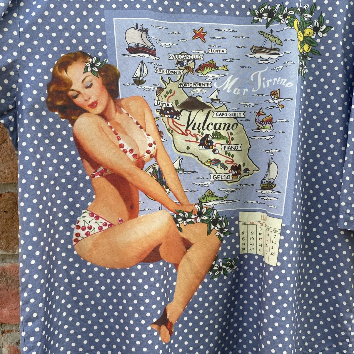 Dolce & Gabbana Dolce & GABBANA Blue Pinup Girl Polka Dot Sicily Print Tee Size M / US 6-8 / IT 42-44 - 5 Thumbnail