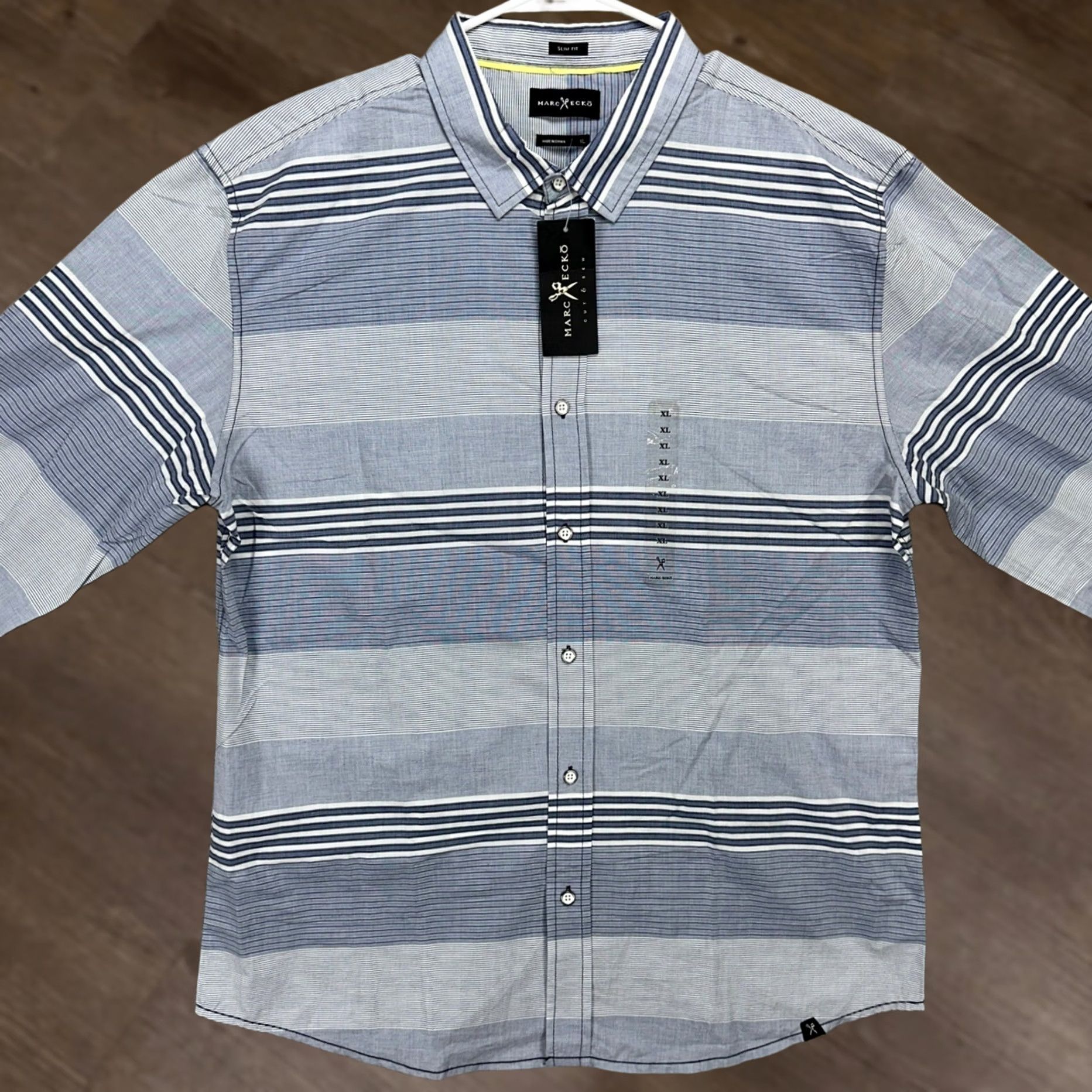 Marcs VINTAGE? No. Marc Ecko Shirt XL Blue Stripes Slim Fit Button-Up Long Sleeve Casual NEW Size US XL / EU 56 / 4 - 1 Thumbnail