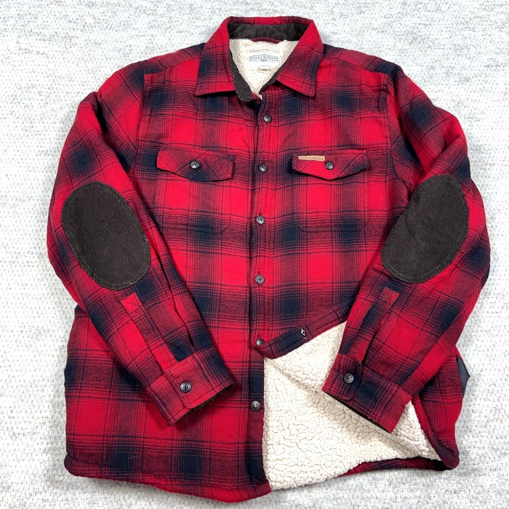 Vintage Field & Stream Shacket Men M Red Plaid Flannel Shirt Jacket Sherpa Lined Regular Jacket Size US M / EU 48-50 / 2 - 2 Thumbnail
