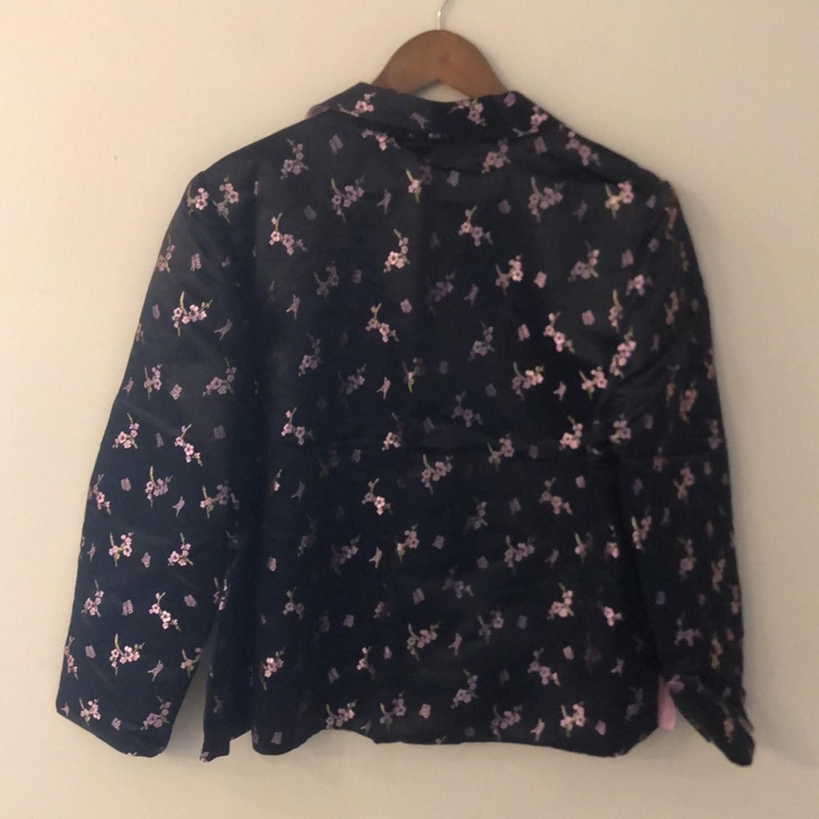 Handmade Handmade Black Asian jacket pink black floral Satin SZ LG Size L / US 10 / IT 46 - 3 Thumbnail
