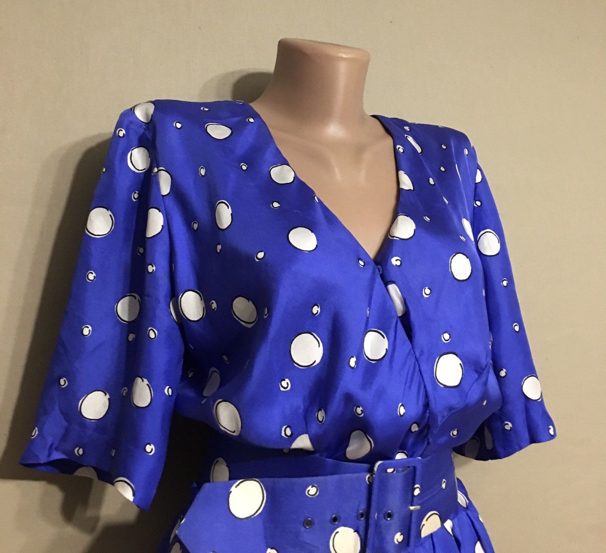 Givenchy × Vintage Givenchy Nouvelle Boutique Silk DressBlue White Polka Dots Size S / US 4 / IT 40 - 4 Thumbnail