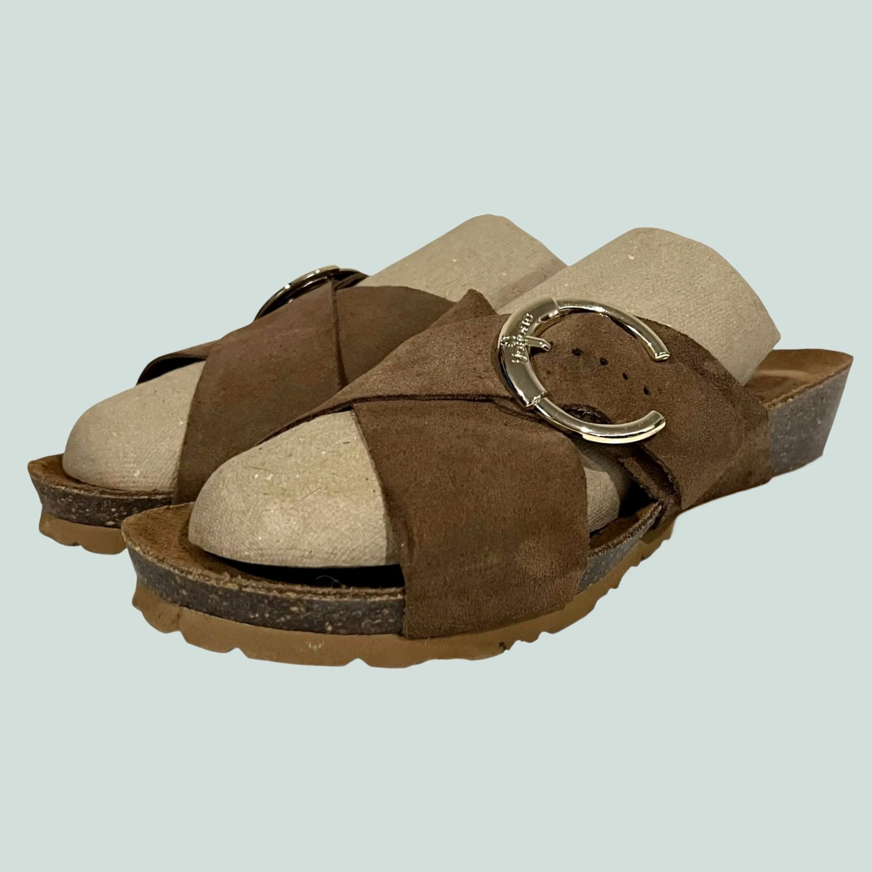 Vintage Yokono Suede Cross Strap Sandals Cork Soles Made In Spain Tan Brown Women 7.5 Slip On Slide Shoes Womens Size US 8 / IT 38 - 1 Thumbnail