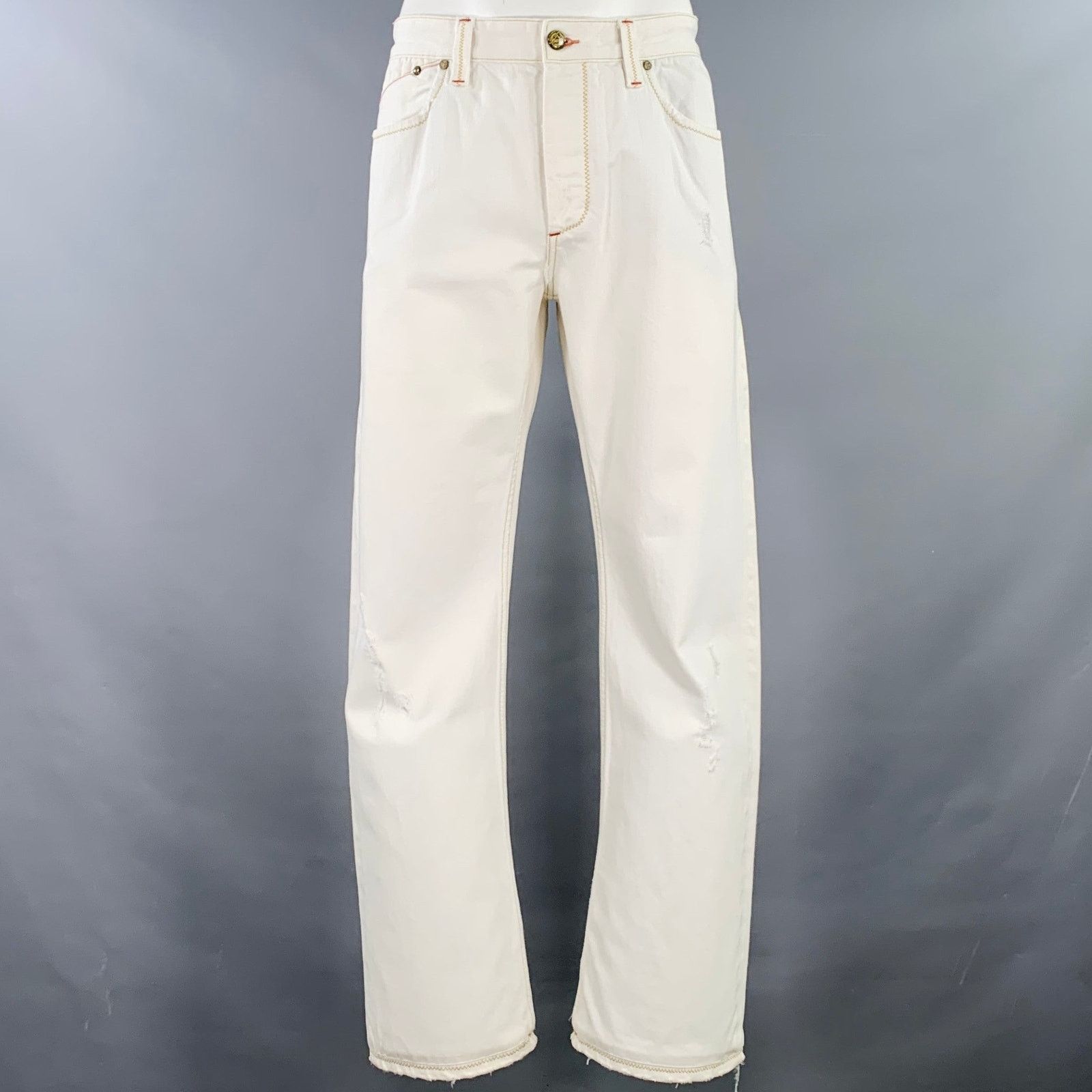 Robert Graham 36 White Contrast Stitch Cotton Straight Distressed Jeans Size US 36 / EU 52 - 1 Thumbnail