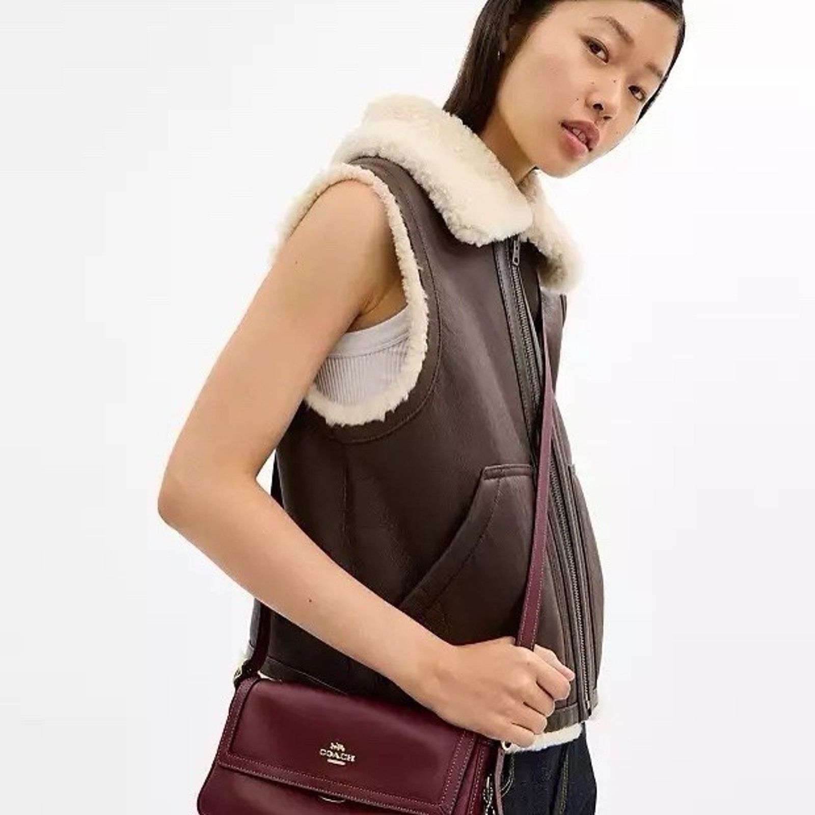 Coach NWT Coach Etta Small Flap Shoulder Bag CCV63 Maroon Size ONE SIZE - 8 Thumbnail