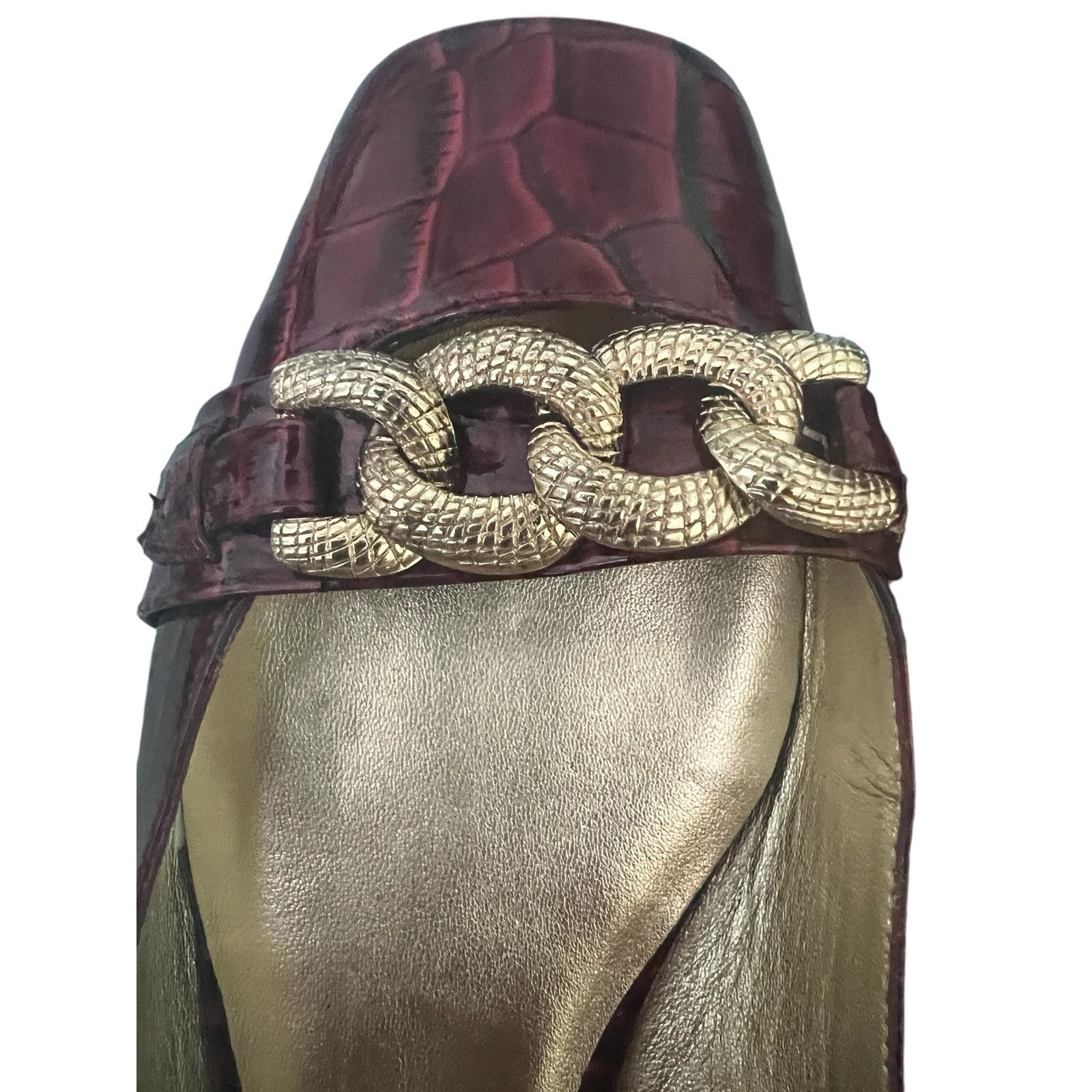 Saks Fifth Avenue Saks Fifth Avenue "Kate" Red Flats w/Lg Gold Chain On Toe 8 Size US 8 / IT 38 - 7 Thumbnail