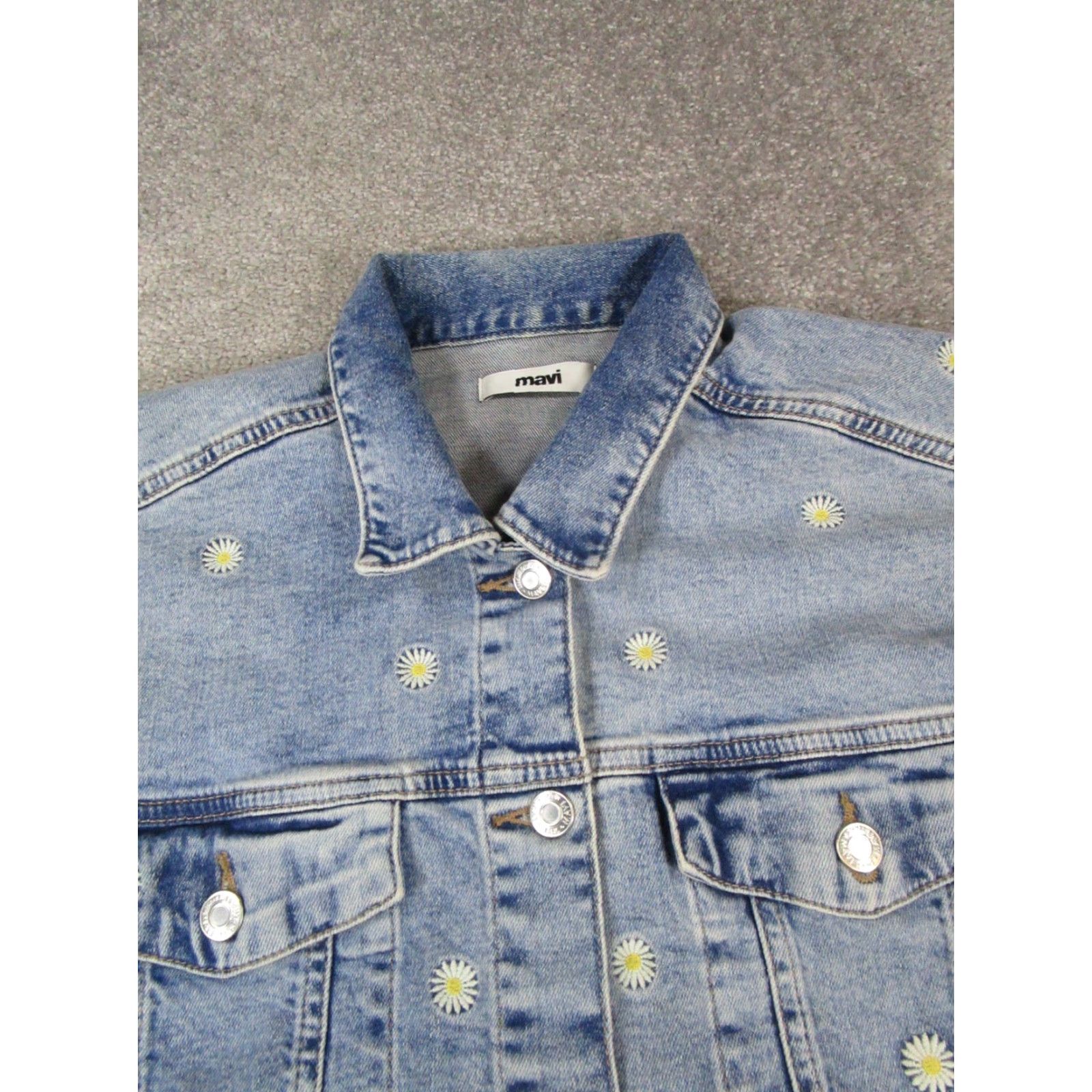 Mavi Mavi Jacket Mens L Blue Denim Cropped Pleated Cotton Short Sleeve Button Jacket Womens Regular Size L Blue Denim Pleated Basic Jacket 90s? Size L / US 10 / IT 46 - 2 Thumbnail