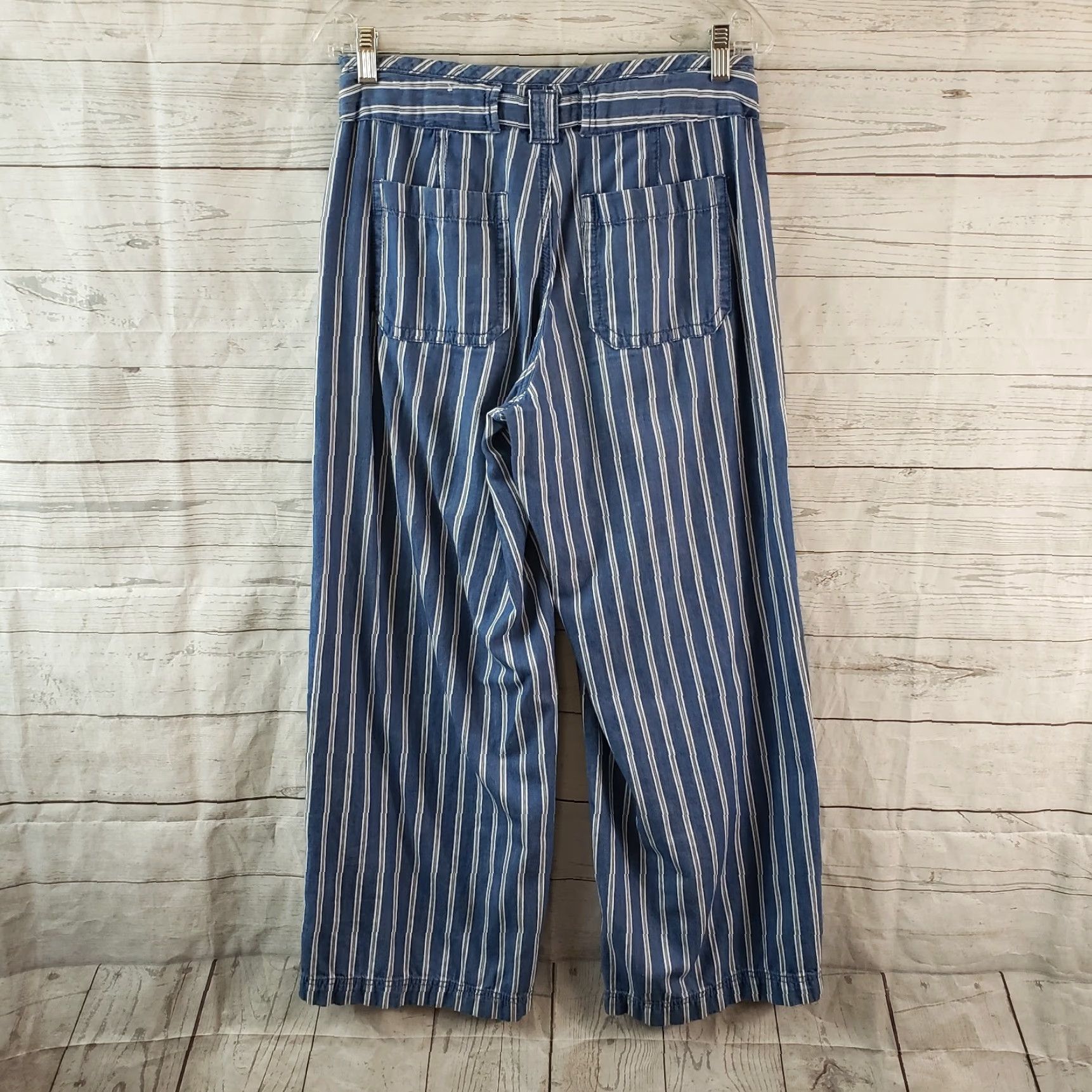 American Eagle Outfitters American Eagle Womens Wide Leg Pants Sz 4 Blue White Stripe High Rise Cotton Size 27" / US 4 / IT 40 - 3 Thumbnail