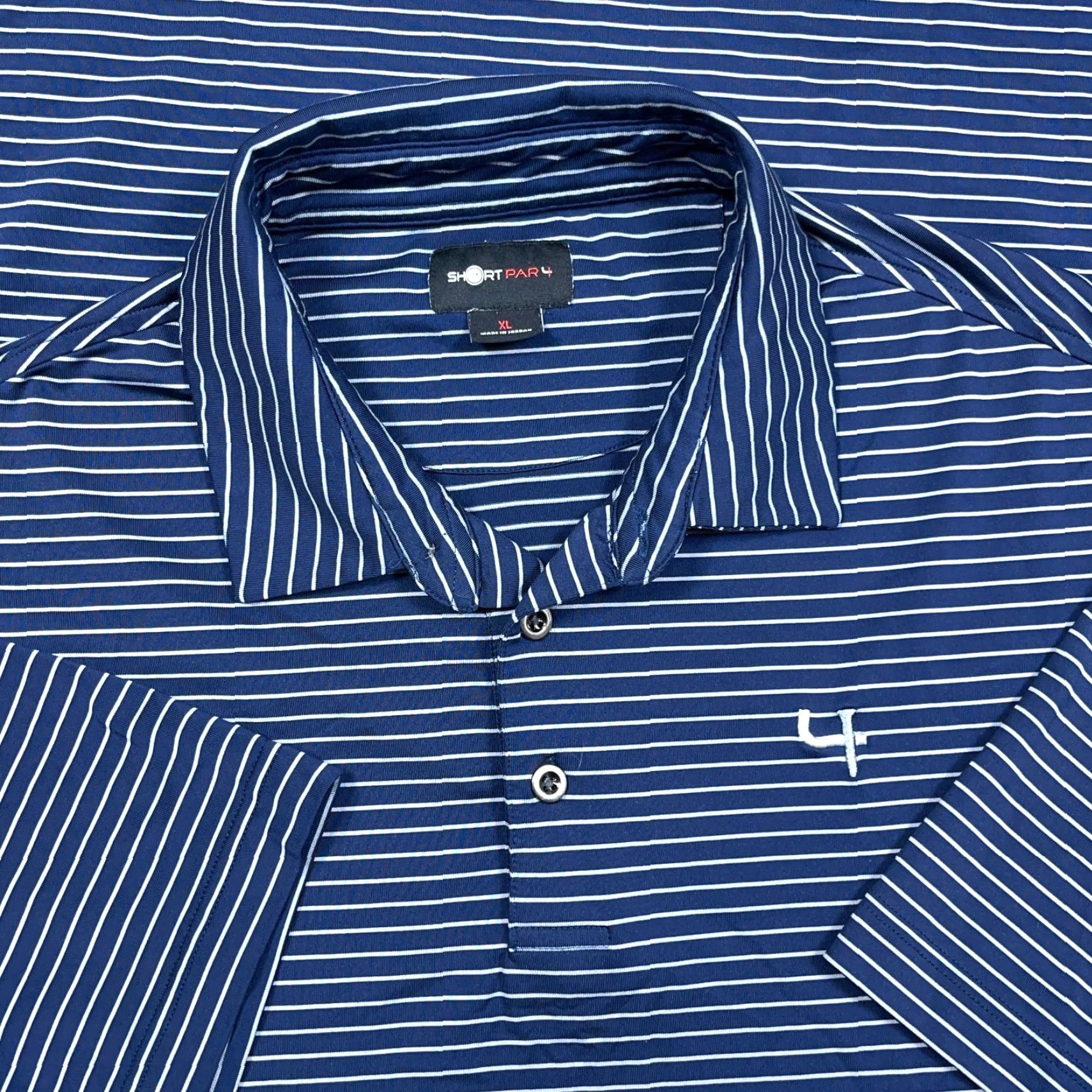 Vintage Short Par 4 Polo Shirt Men XL Navy Blue Striped Performance Wicking Golf Adult Size US XL / EU 56 / 4 - 2 Thumbnail