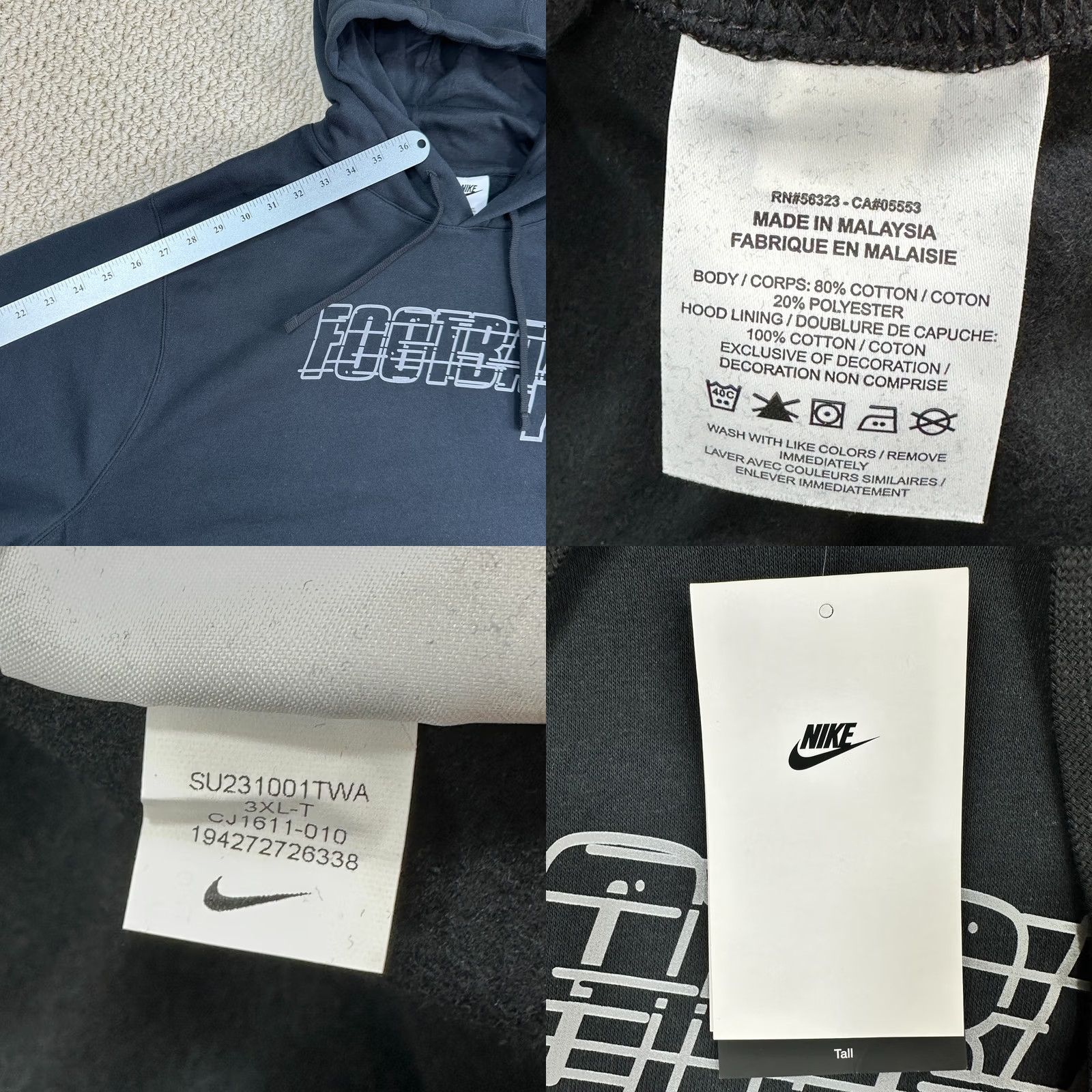 Nike Nike Team Club Hoodie Mens 3XLT Tall Black Fleece Pullover Football Logo Size US XXL / EU 58 / 5 - 8 Thumbnail