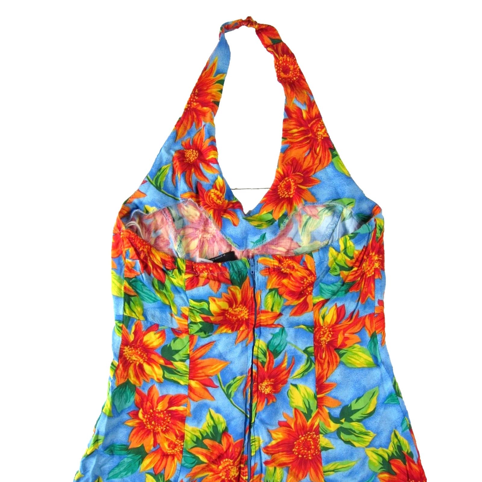 Sunflower VINTAGE UM & COMPANY Blue Orange Yellow Sunflower Flower Rayon Halter Dress M Size M / US 6-8 / IT 42-44 - 5 Thumbnail