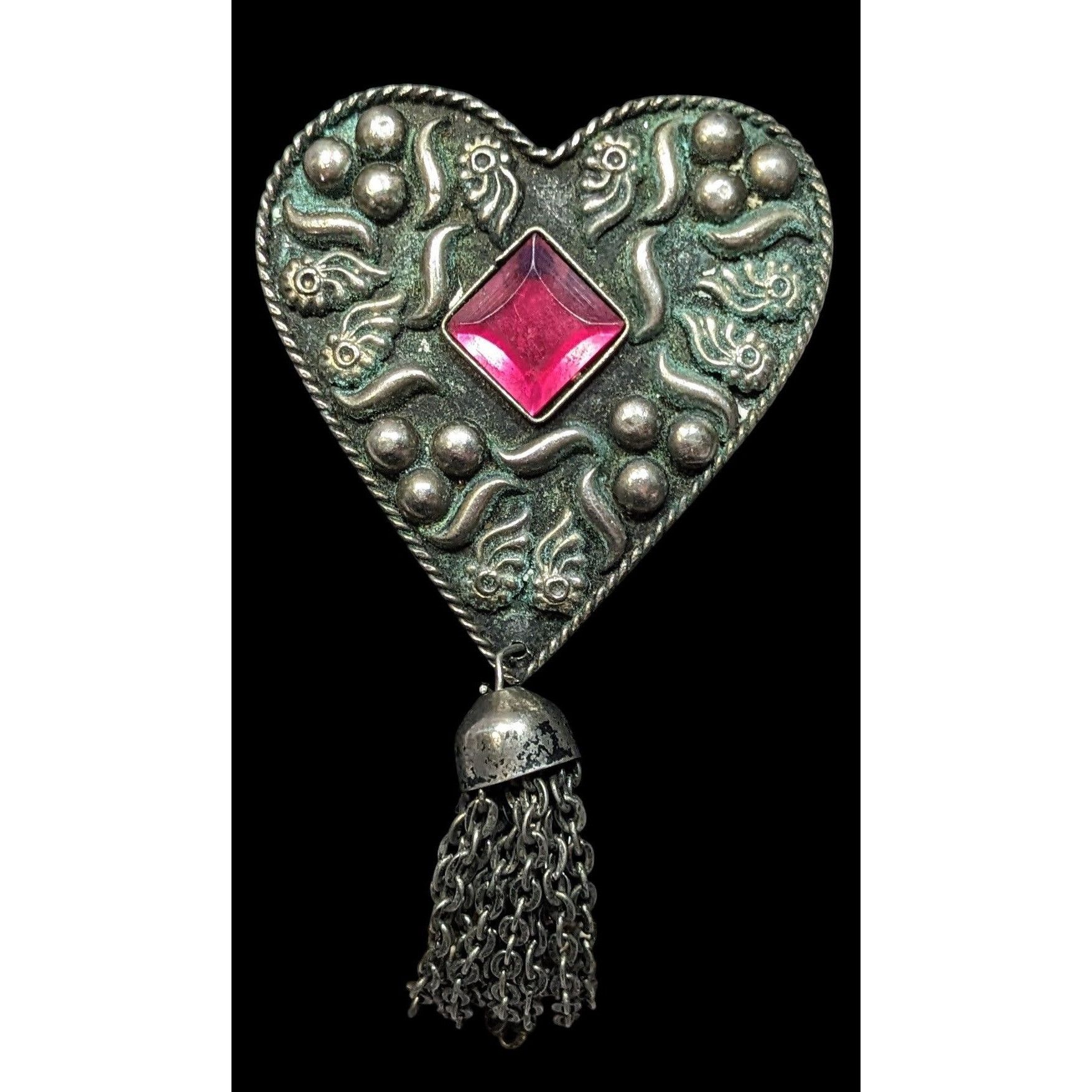 Other Vintage Fantasy Heart Brooch Silver Tone With Tassel Size ONE SIZE - 1 Thumbnail