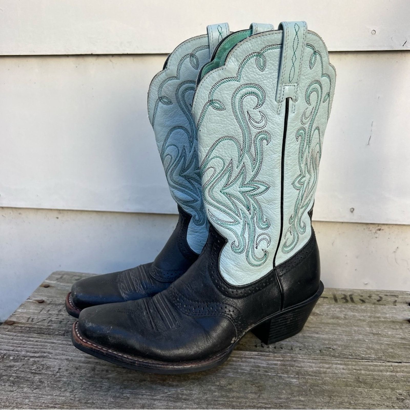 Ariat Ariat Black Blue Snipped Square Toe Cowgirl Western Boots Size US 6.5 / IT 36.5 - 3 Thumbnail