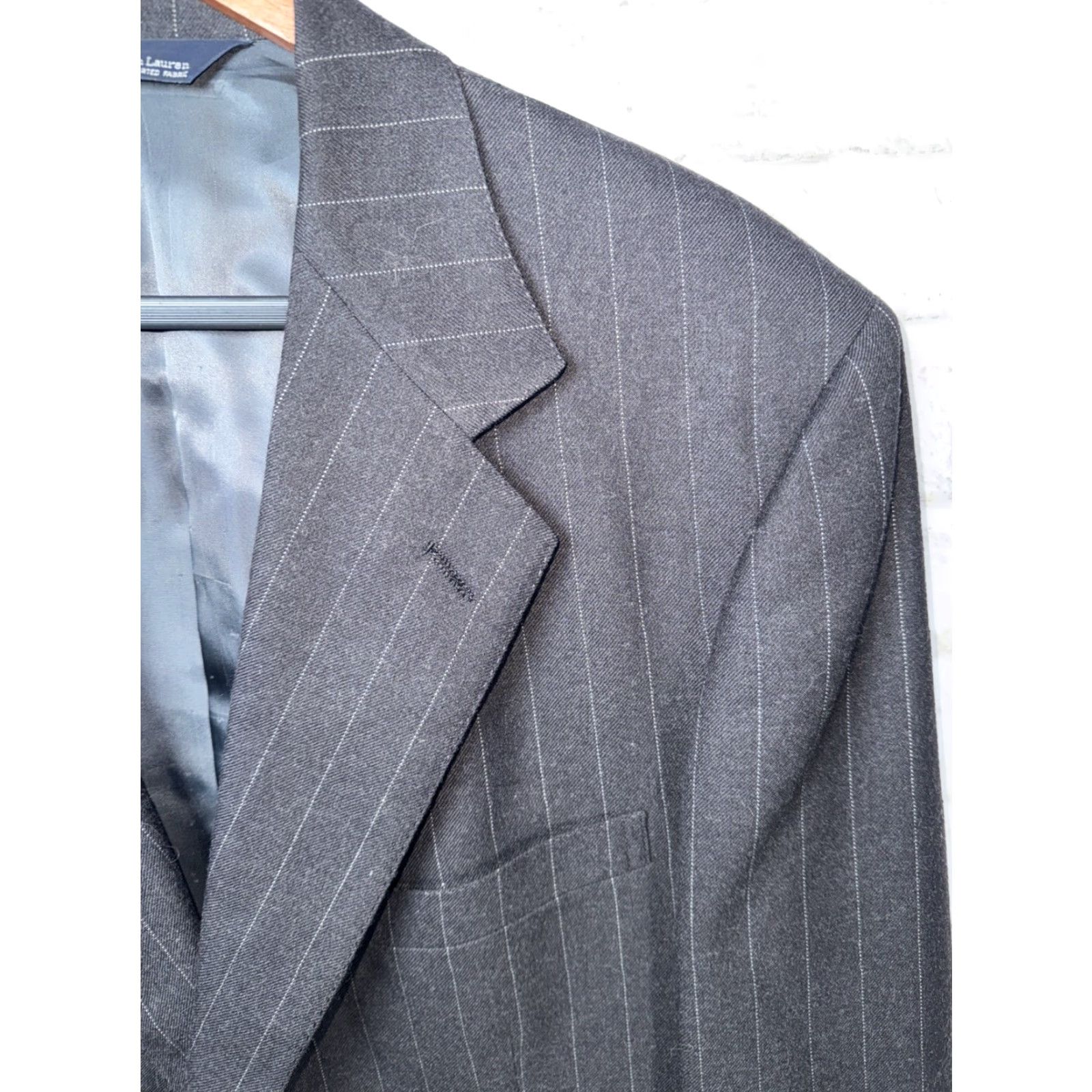 Polo Ralph Lauren VINTAGE Polo Ralph Lauren Sport Coat Wool Dark Gray 42 L USA Mens Wool Sport Coat 42 Long Striped Mantel Size US XL / EU 56 / 4 - 2 Thumbnail