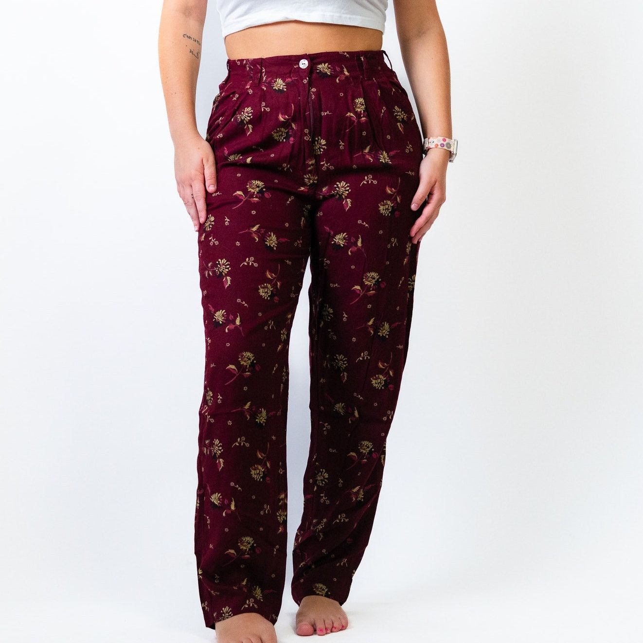 Woolrich Woolen Mills WOOLRICH Mulberry Maroon Floral Dress Pants Size 28" / US 6 / IT 42 - 1 Thumbnail