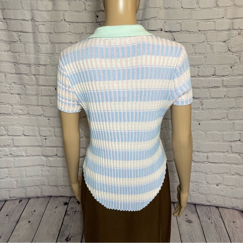 Other NWT New Frayed Alissa Crop Striped Ribbed Short Sleeve Cott Size L / US 10 / IT 46 - 6 Thumbnail