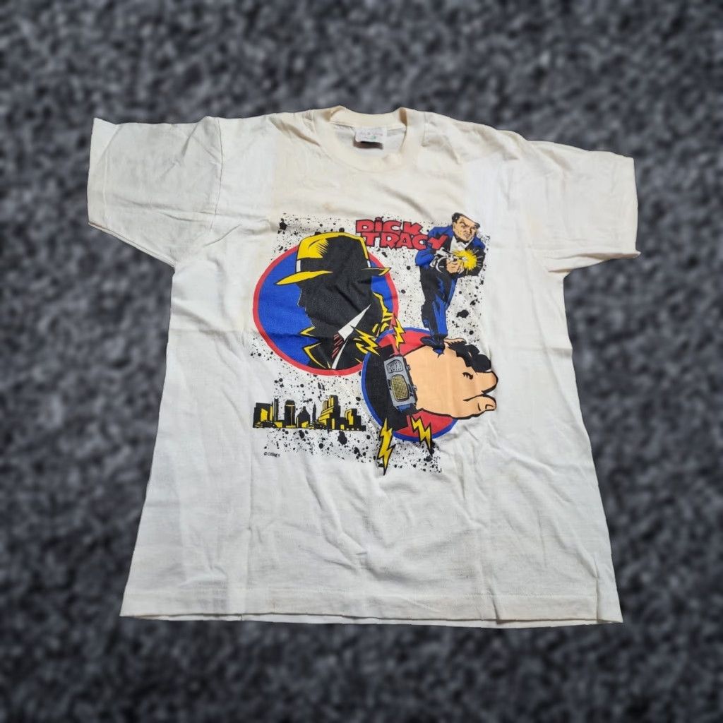 Vintage VINTAGE Screen Stars T-Shirt Disney Dick Tracy 80s Beige XL Men Short Sleeve Crew Neck Vintage 1980s Mens Tee Graphic Print Distressed Thrashed Size US XL / EU 56 / 4 - 1 Thumbnail