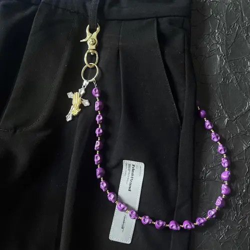 Jewelry Skull Purple Beaded Cross Keychain, Belt Chain, Pants Chain Size ONE SIZE - 5 Thumbnail