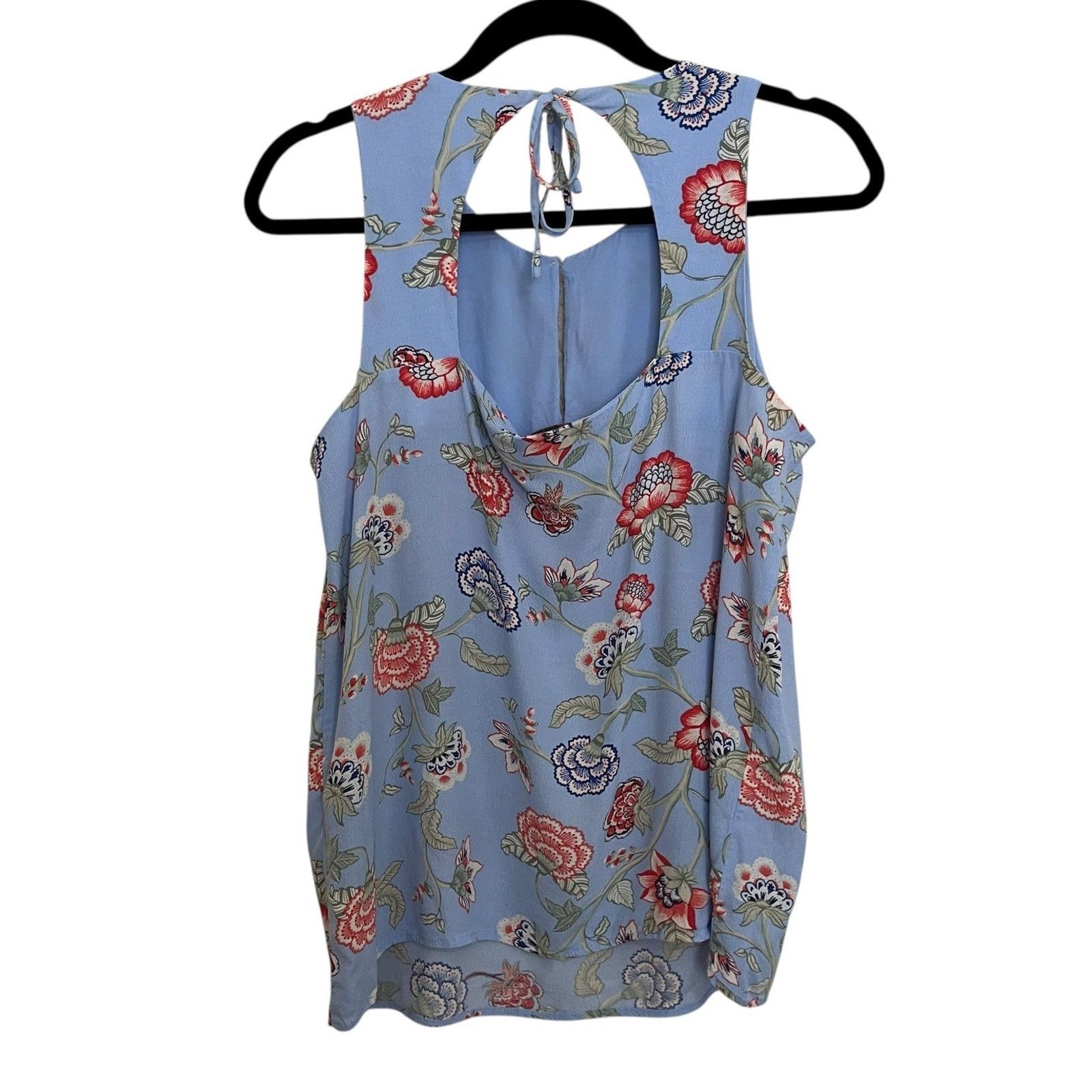 Loft LOFT Floral Print Blue Keyhole Open Back Tie Sleeveless Top Size M / US 6-8 / IT 42-44 - 4 Thumbnail