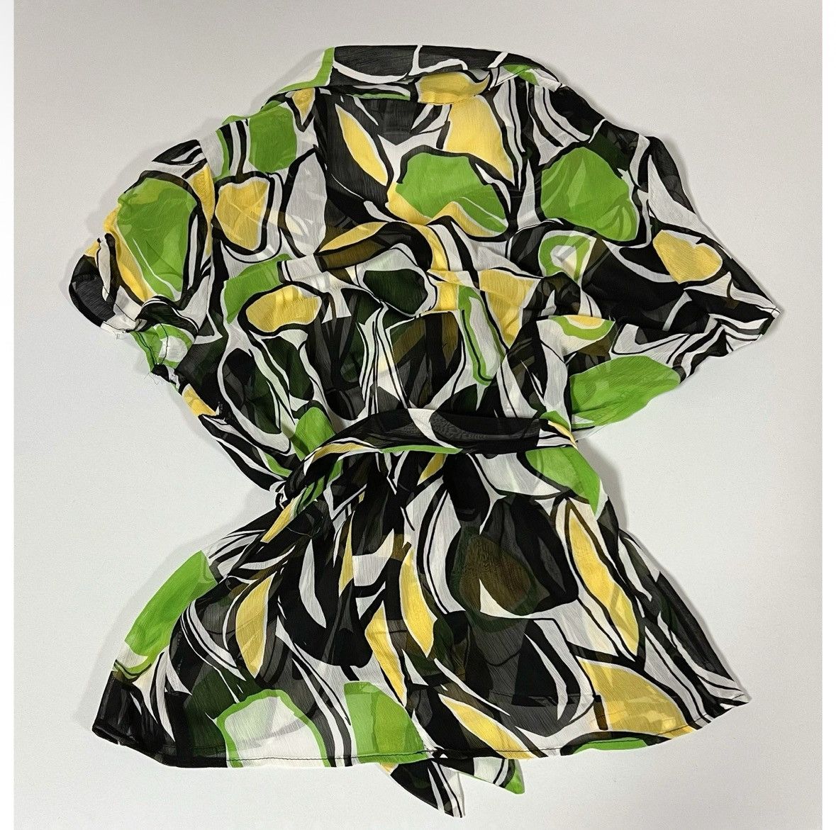 Vintage Dress Barn Groovy Belted Button-Down Shirt Blouse Size M 💚✨ Size M / US 6-8 / IT 42-44 - 3 Thumbnail