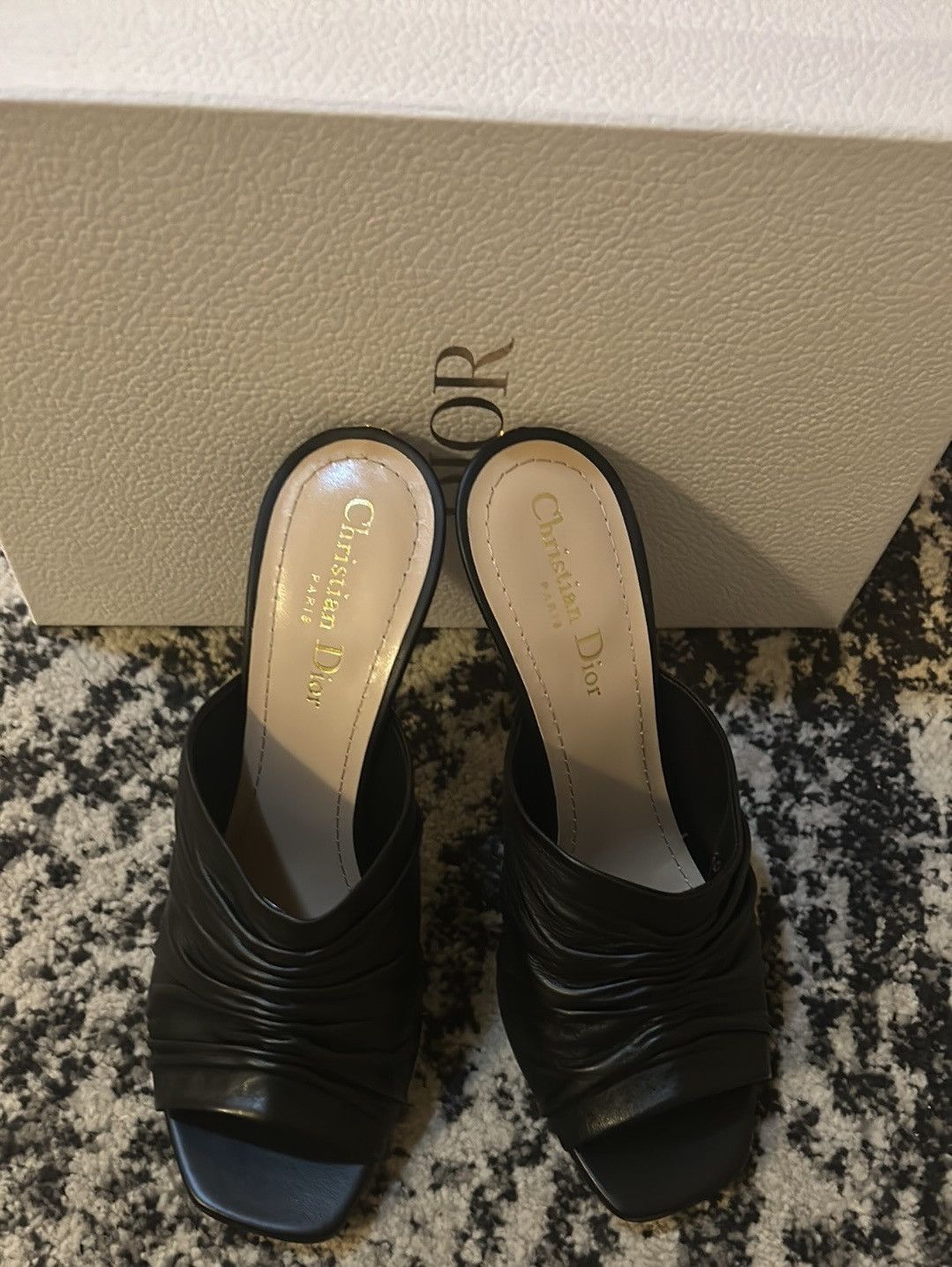 Dior Christian Dior D-Fame Heeled Sandal Black Pleated Lambskin Size US 10 / IT 40 - 4 Thumbnail