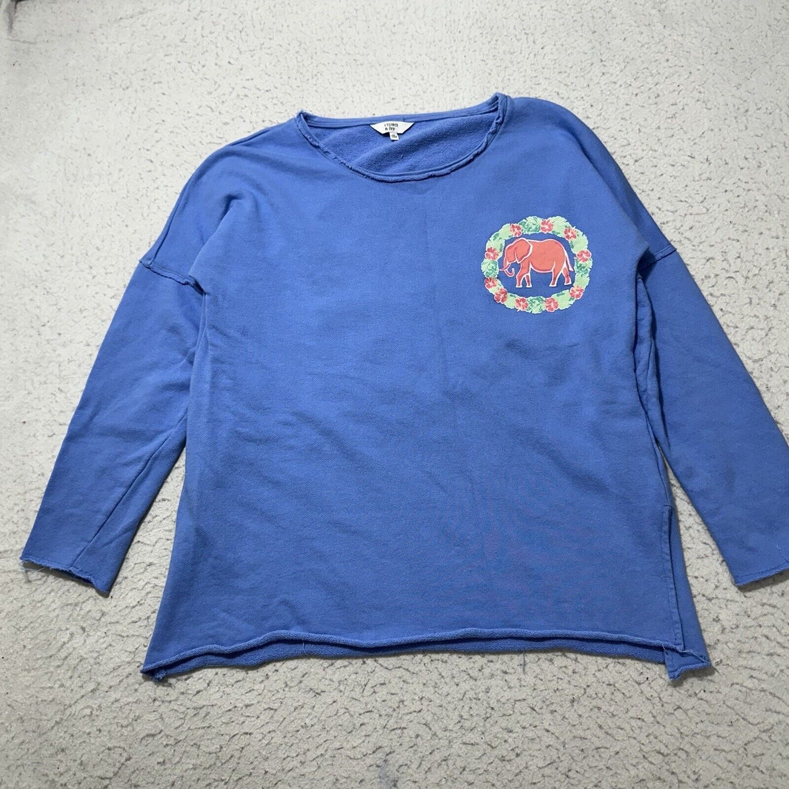 Other Crown & Ivy Medium Blue Pink Elephant Floral Sweatshirt Size M / US 6-8 / IT 42-44 - 5 Thumbnail
