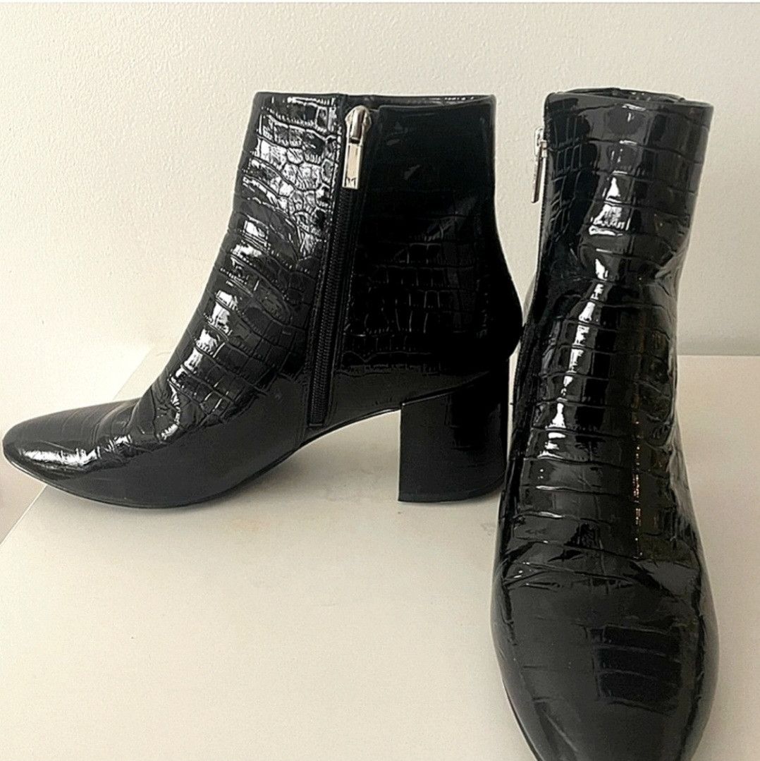 Marc Fisher Mark Fisher LTD Black Croc-Embossed Leather Ankle Boots Size US 6 / IT 36 - 2 Thumbnail