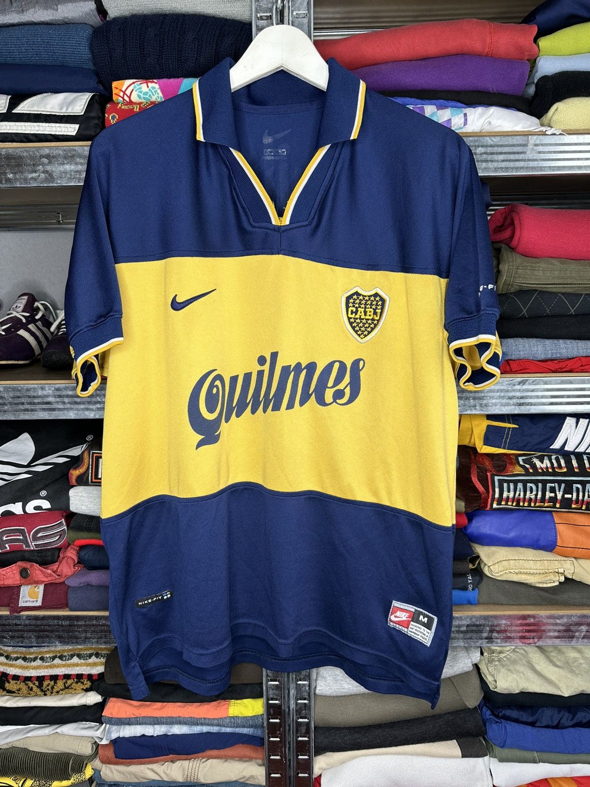image of Blokecore Nike Boca Juniors 1998 Home Football Drill Shirt in Blue Yellow, Men's (Size Medium)