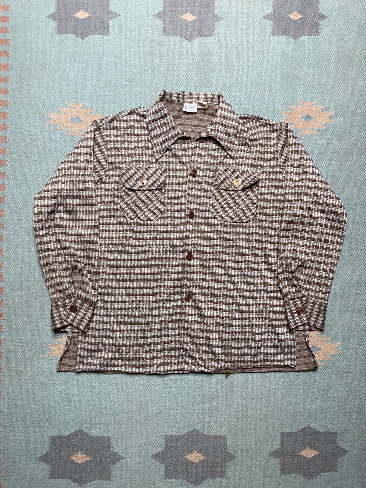 Vintage 70s polyester knit disco shirt Encino California mod hipp XL Size US XL / EU 56 / 4 - 1 Thumbnail