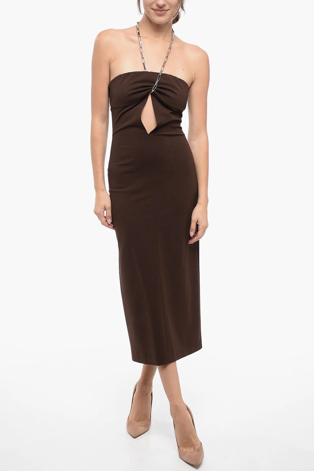 The Attico og1mm0426 Stretchy Cut-Out Midí Dress in Brown Size S / US 4 / IT 40 - 1 Thumbnail