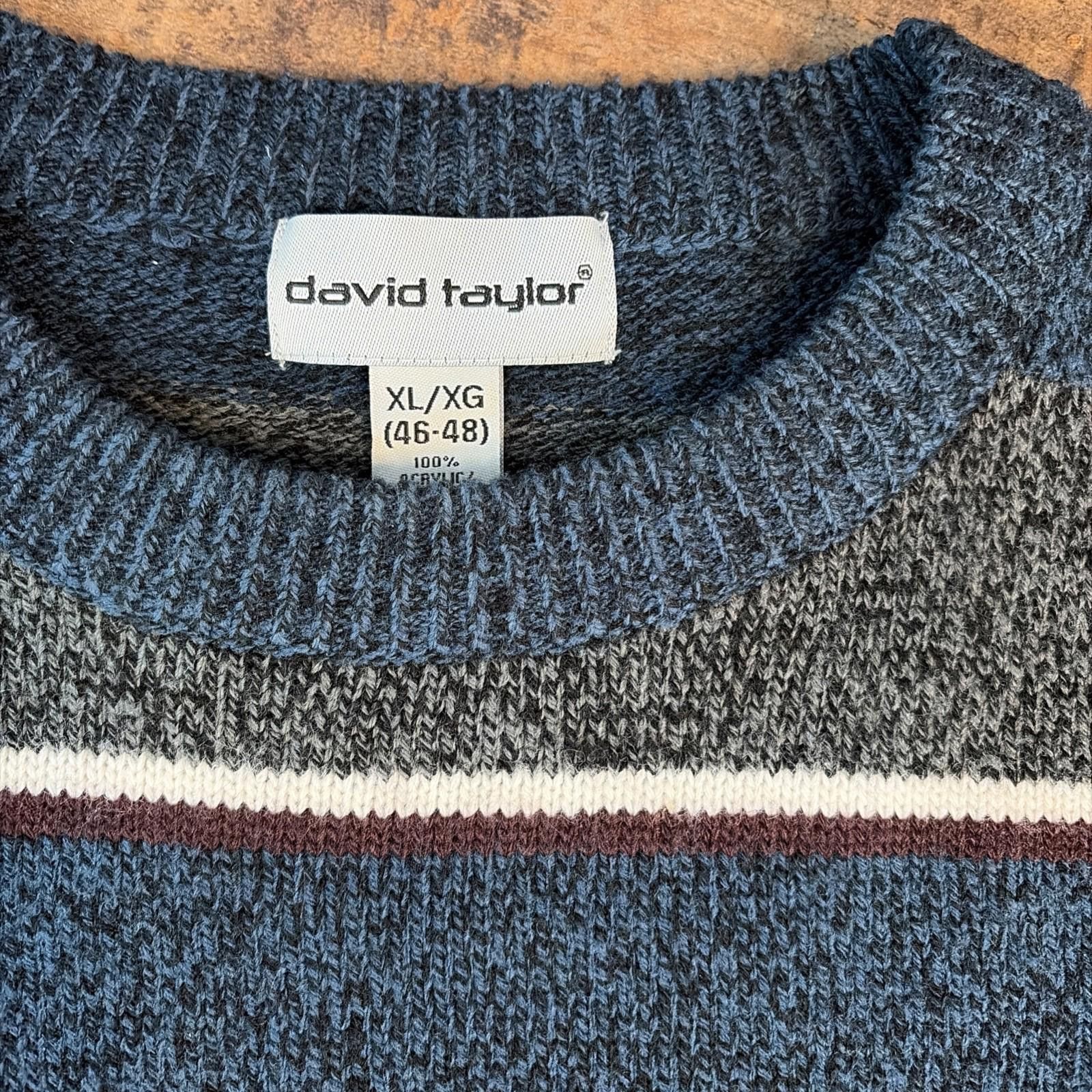 David Taylor VTG David Taylor Pullover Sweater XL 90s Blue Gray Stripe Size US XL / EU 56 / 4 - 3 Thumbnail