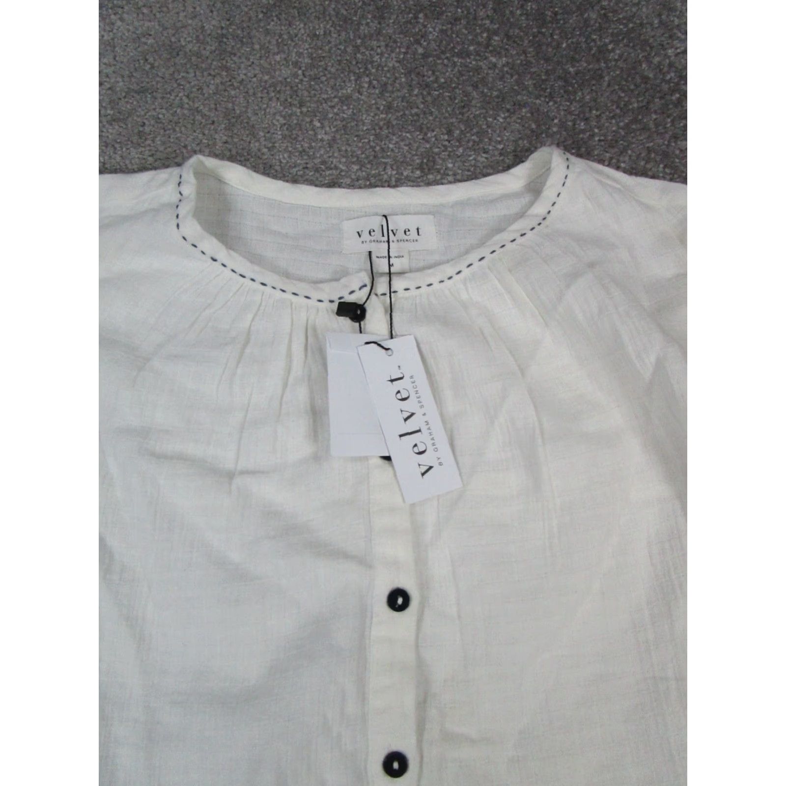 Velvet VINTAGE Velvet Tunic Blouse Womens Medium Ivory Cotton Knit Long Sleeve Round Neck Size M / US 6-8 / IT 42-44 - 2 Thumbnail