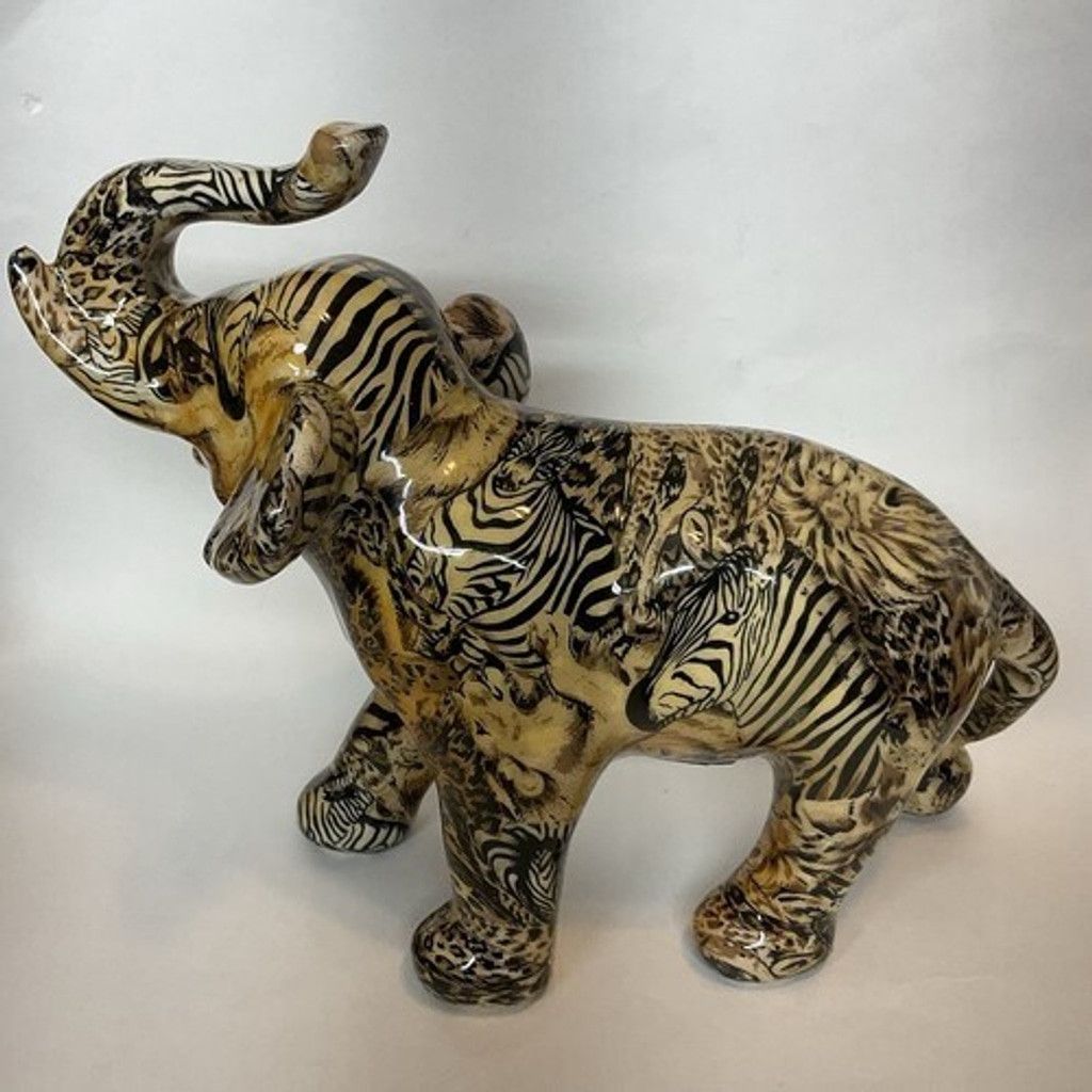 The Unbranded Brand NWOB Elephant Figurine Jungle Animal Print Safari Patchwork Size ONE SIZE - 16 Thumbnail
